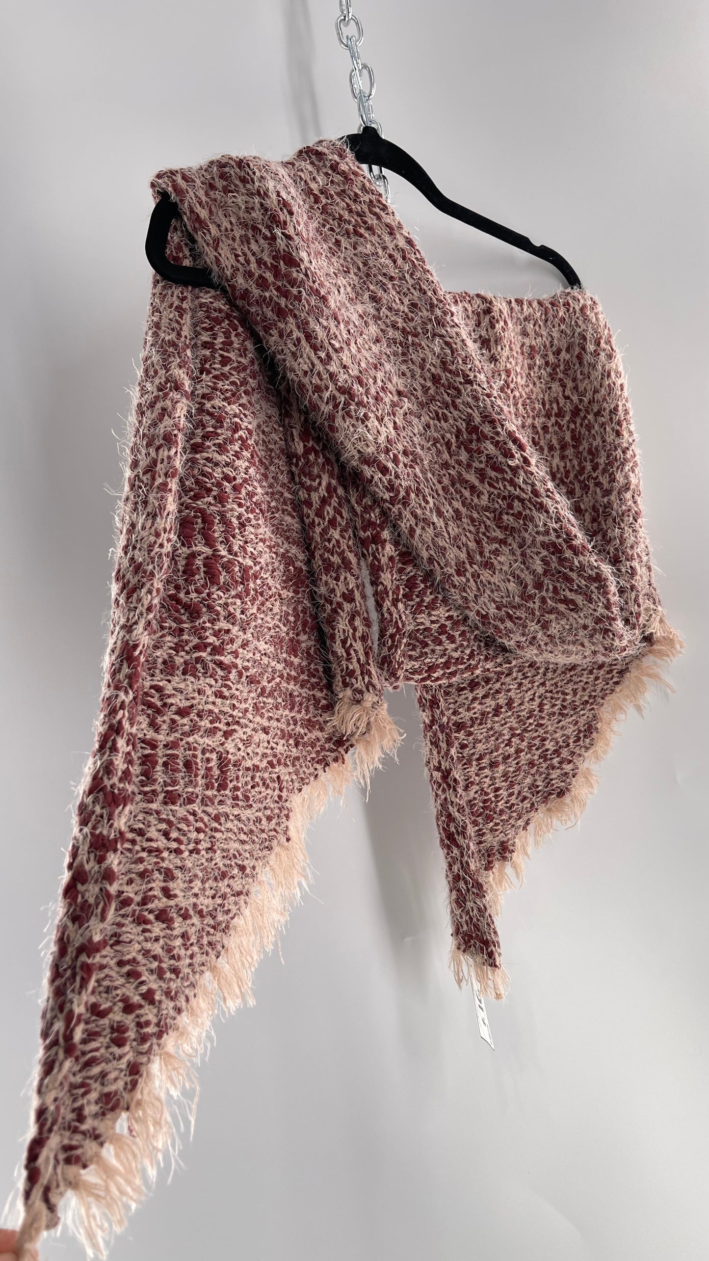 Free People Brick/Burgundy and Dusty Pink Interwoven Voluminous Shag Scarf