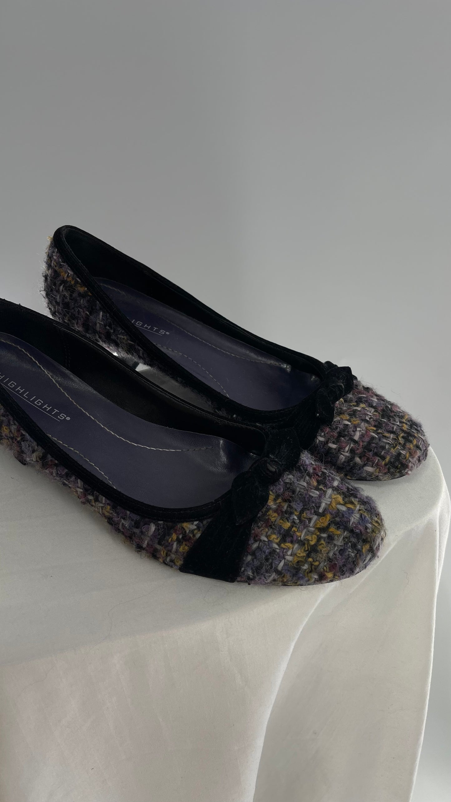 Vintage HIGHLIGHTS Tweed Micro Kitten Heel with Velvet Bow Strap (7)