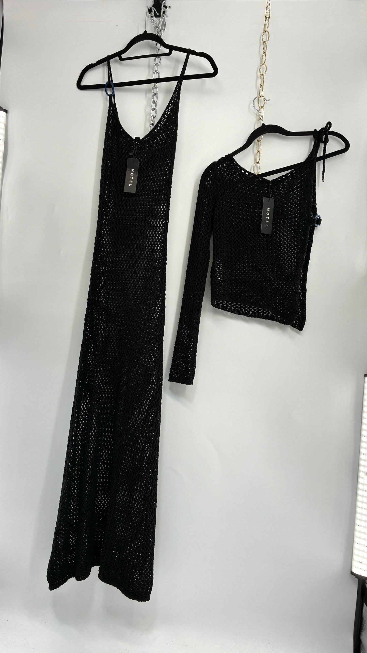 MOTEL Black Crochet Set with Maxi Dress and Matching Top with Tags (XXS)