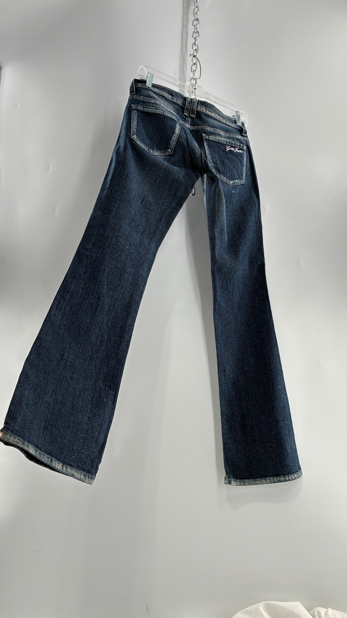 Vintage GUESS CO Ultra Low Rise Jeans with Bleached Seams and Button Side Closure (26)