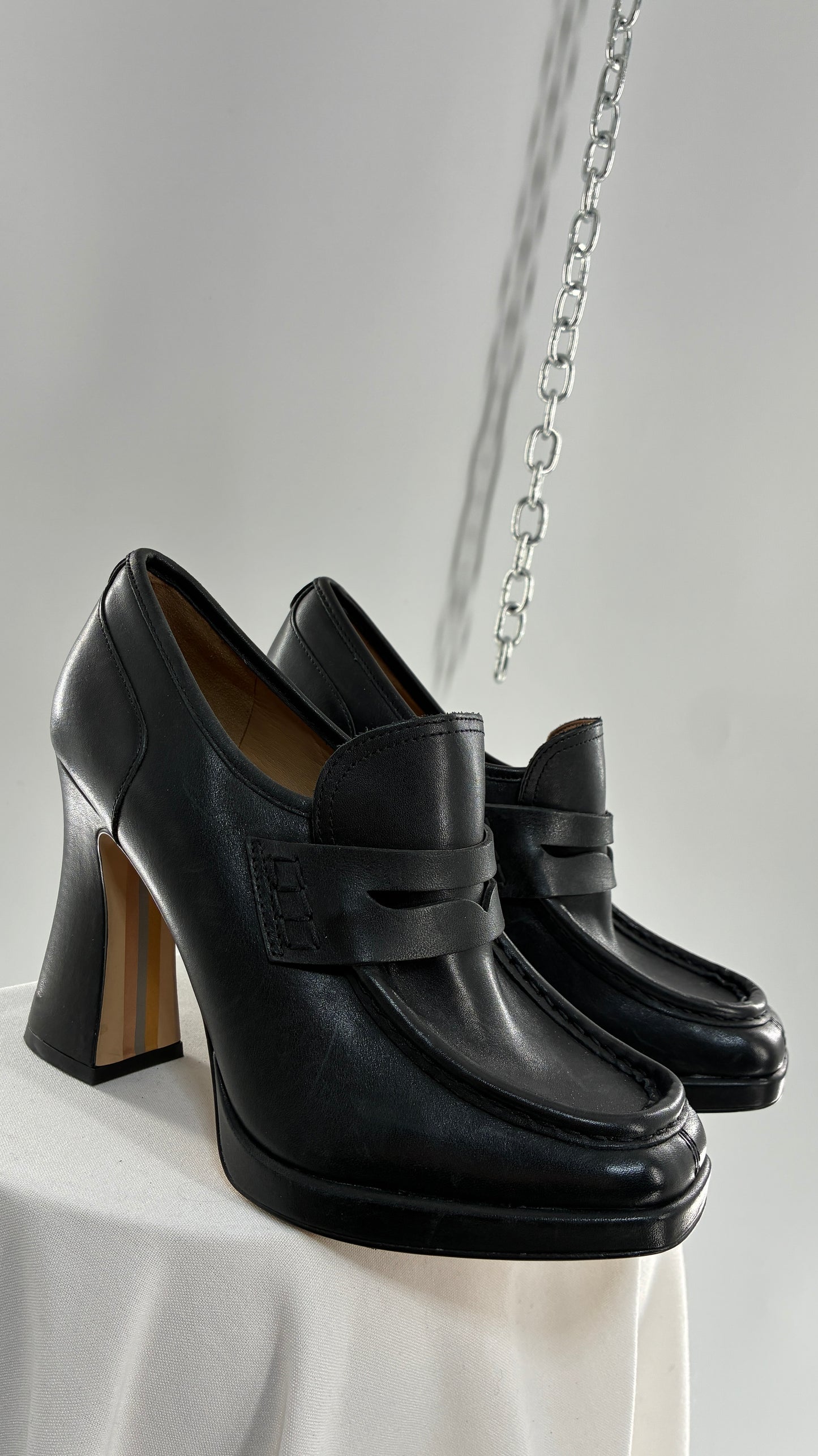 Vintage Sam Edelman Jeanette Black Genuine Leather Chunky Heel Oxfords (9)