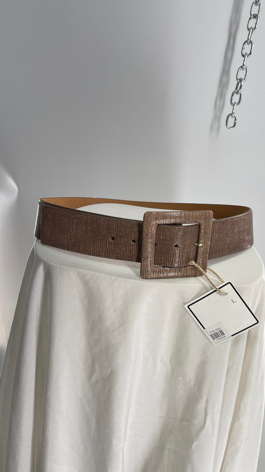 W. Kleinberg Genuine Tan Leather Textured Belt with Square Covered Buckle (Large)