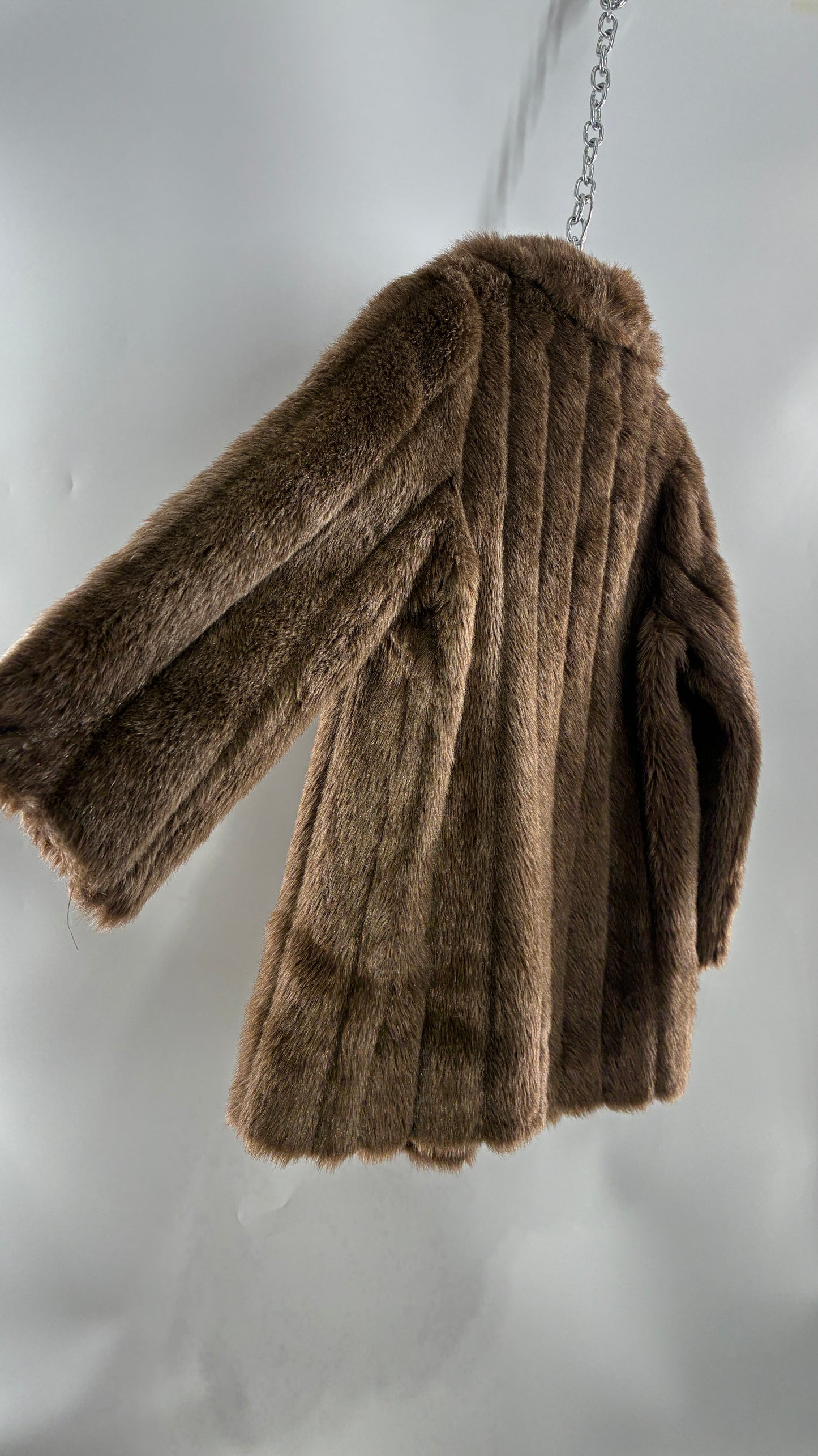 Vintage Vegan Mixed Brown Tones Paneled Fur Coat  (12)