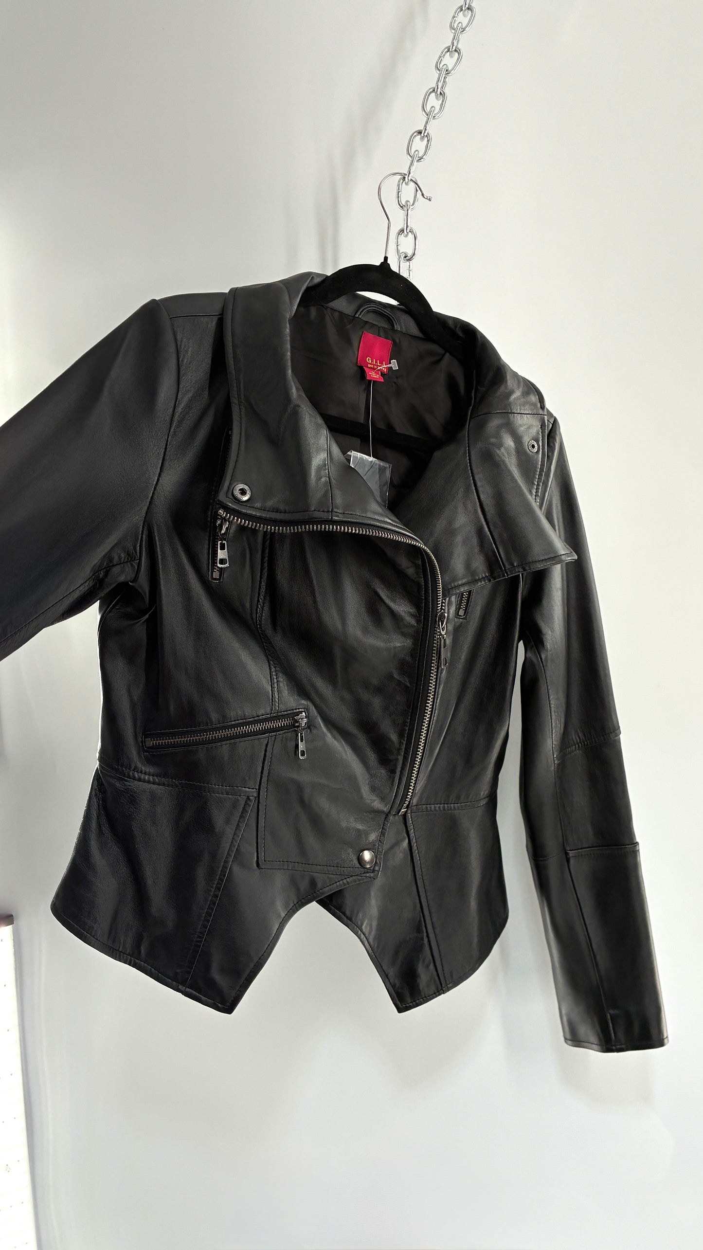 Deadstock Vintage GET IT LOVE IT Black Genuine Leather Motorcycle Style Jacket (10)