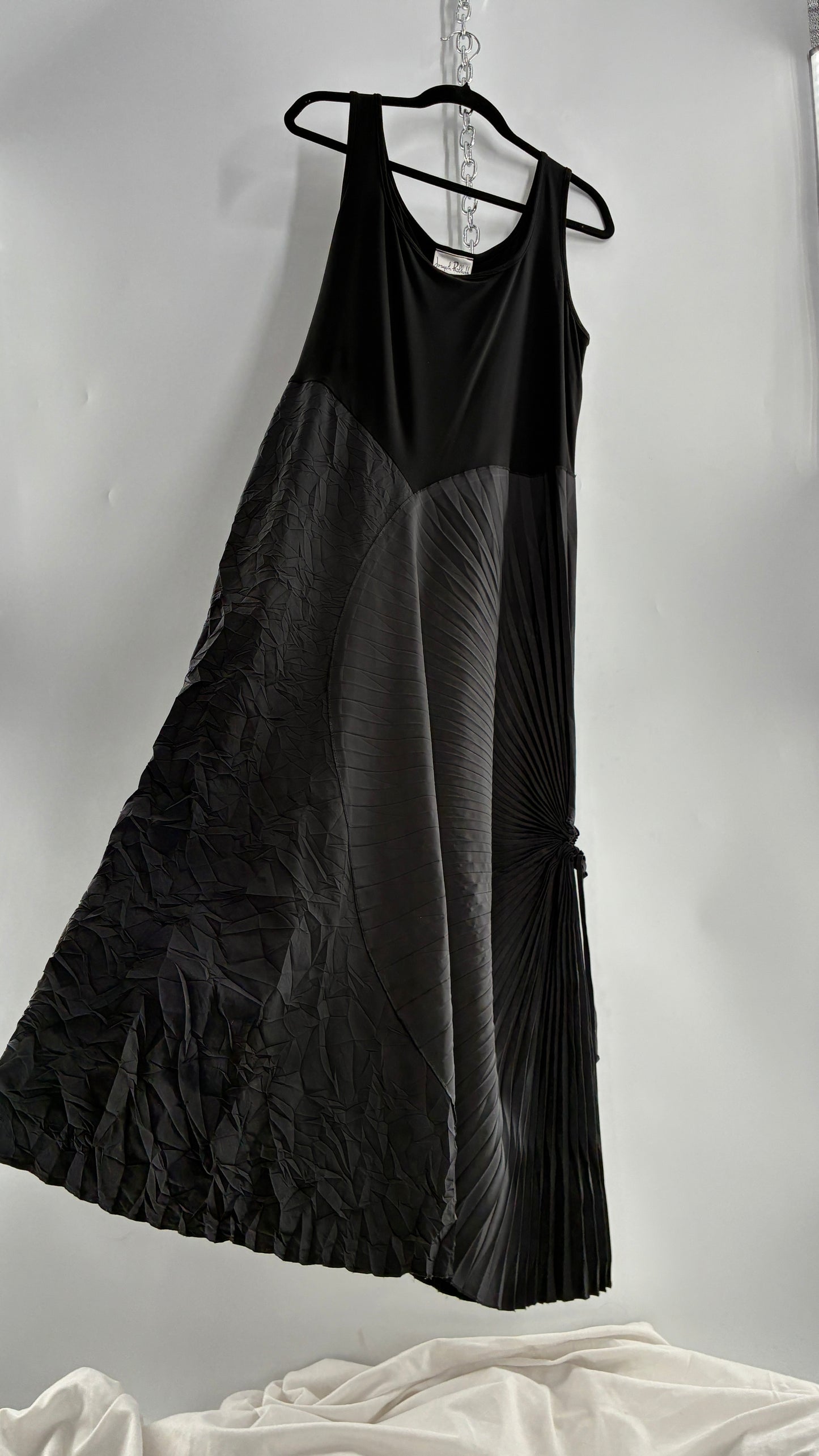 Vintage Joseph Ribkoff Black Asymmetric Pleated and Crimped Maxi Dress (14)