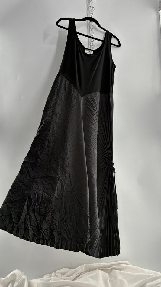 Vintage Joseph Ribkoff Black Asymmetric Pleated and Crimped Maxi Dress (14)