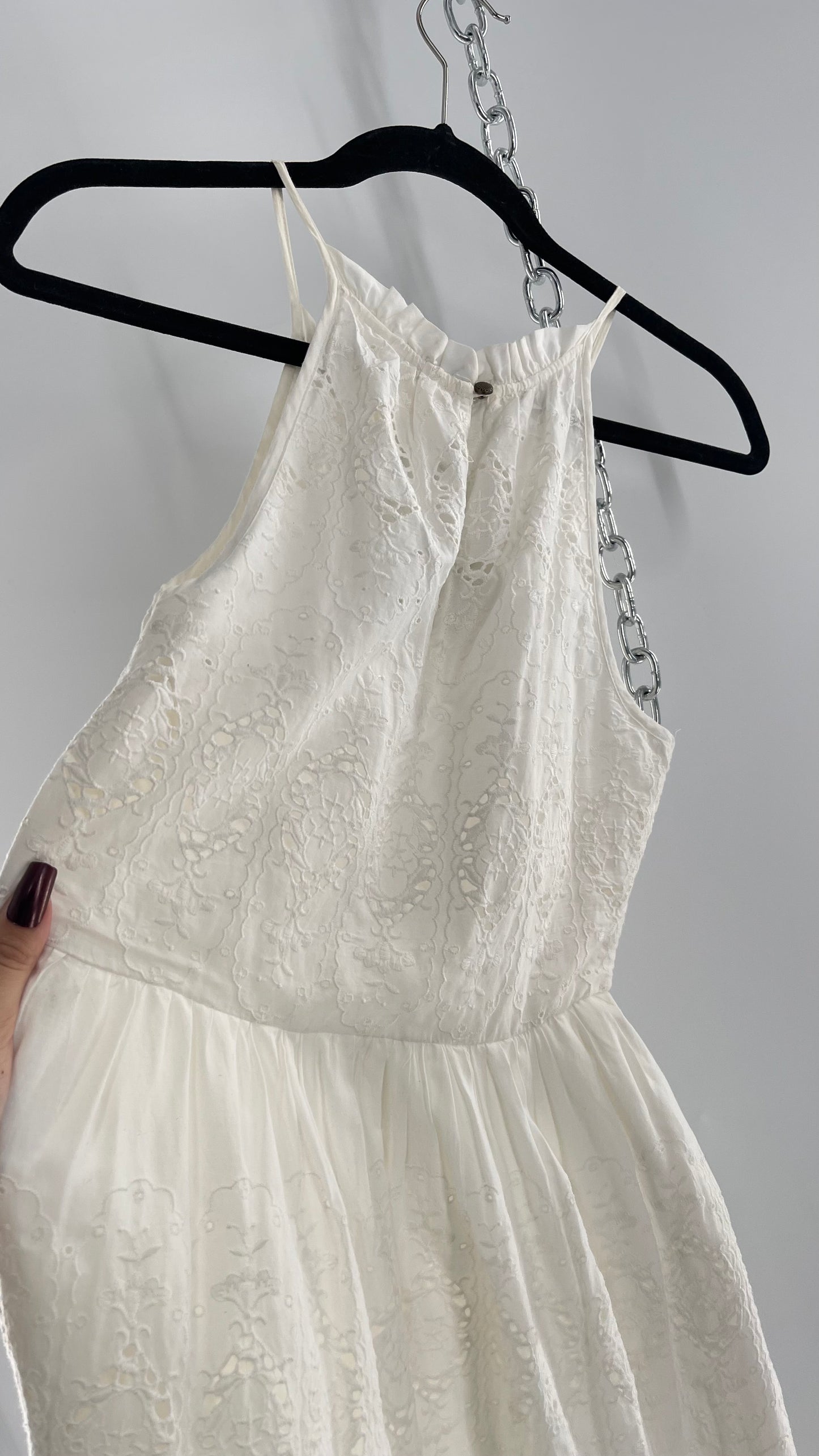 Maeve White Eyelet Tiered Lace Cotton Midi Dress (2)