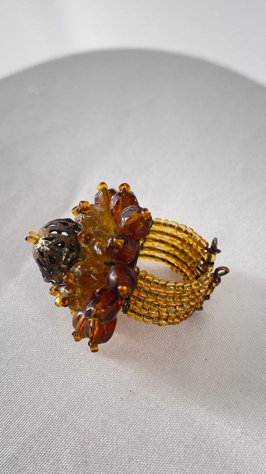 Vintage Beaded Gold and Brown Rosette Ring