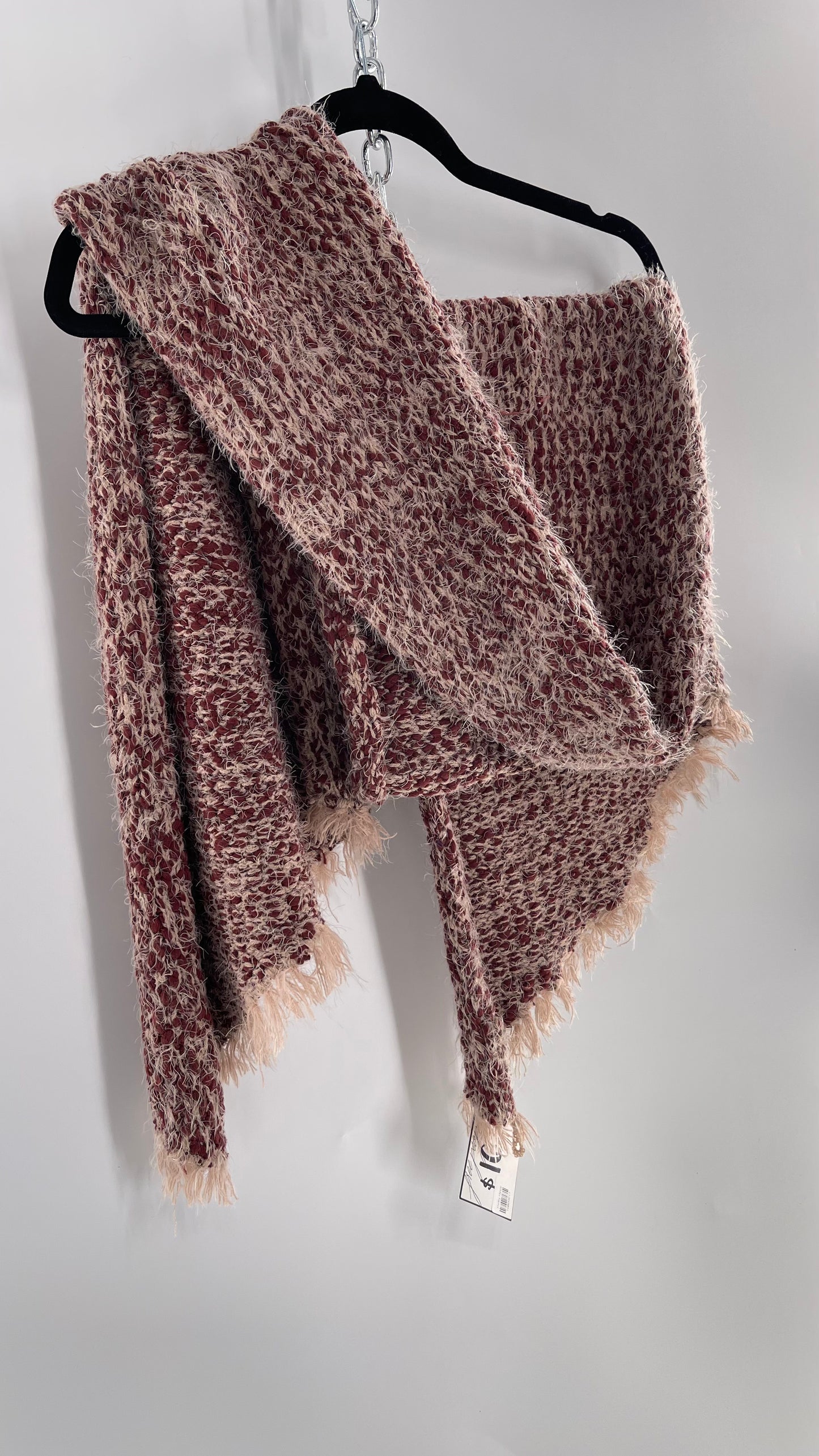 Free People Brick/Burgundy and Dusty Pink Interwoven Voluminous Shag Scarf