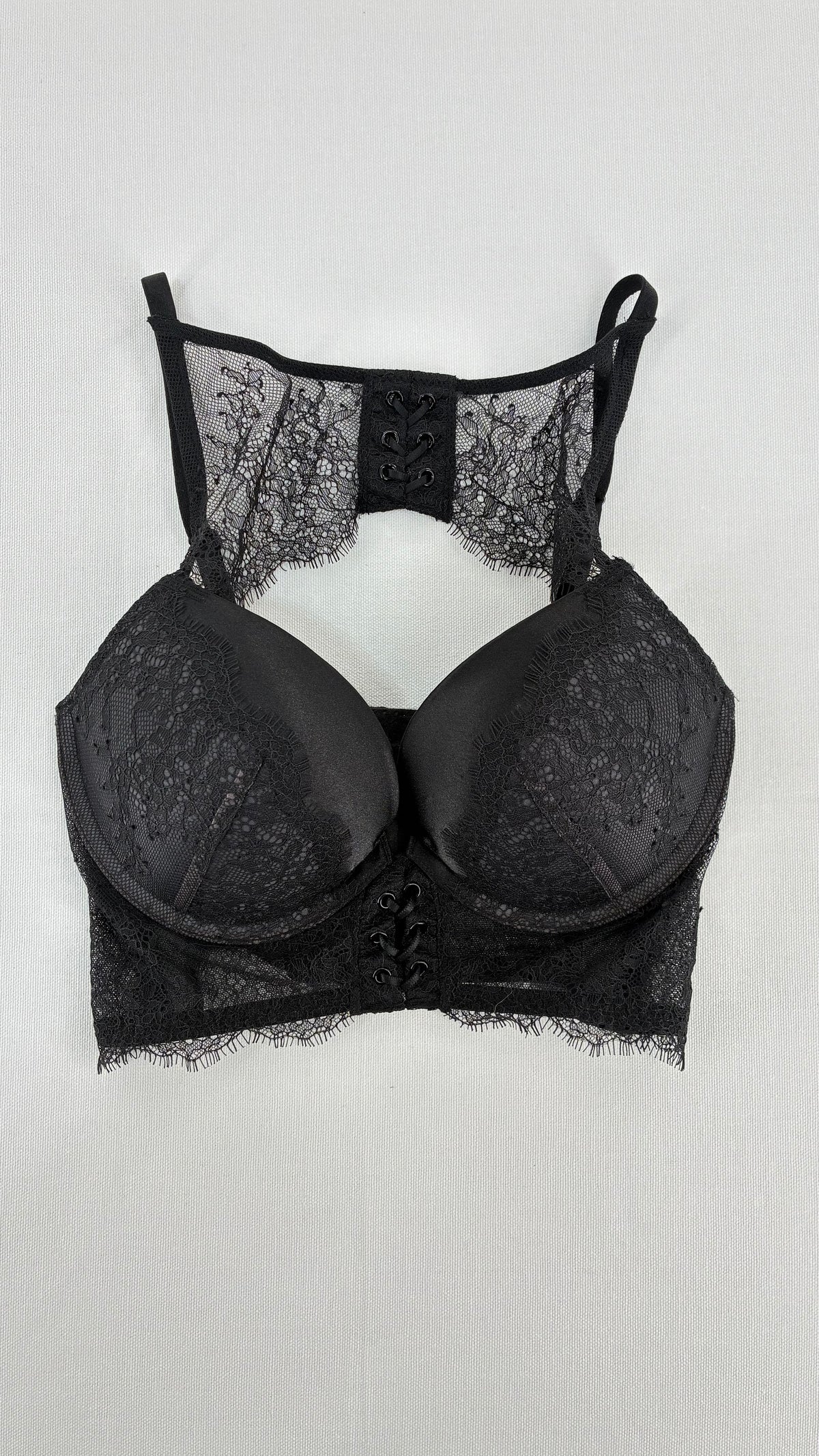 Vintage VICTORIA’S SECRET Black Push Up Bralette with Lace Neckline (32C)