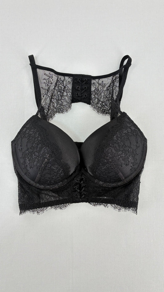 Vintage VICTORIA’S SECRET Black Push Up Bralette with Lace Neckline (32C)