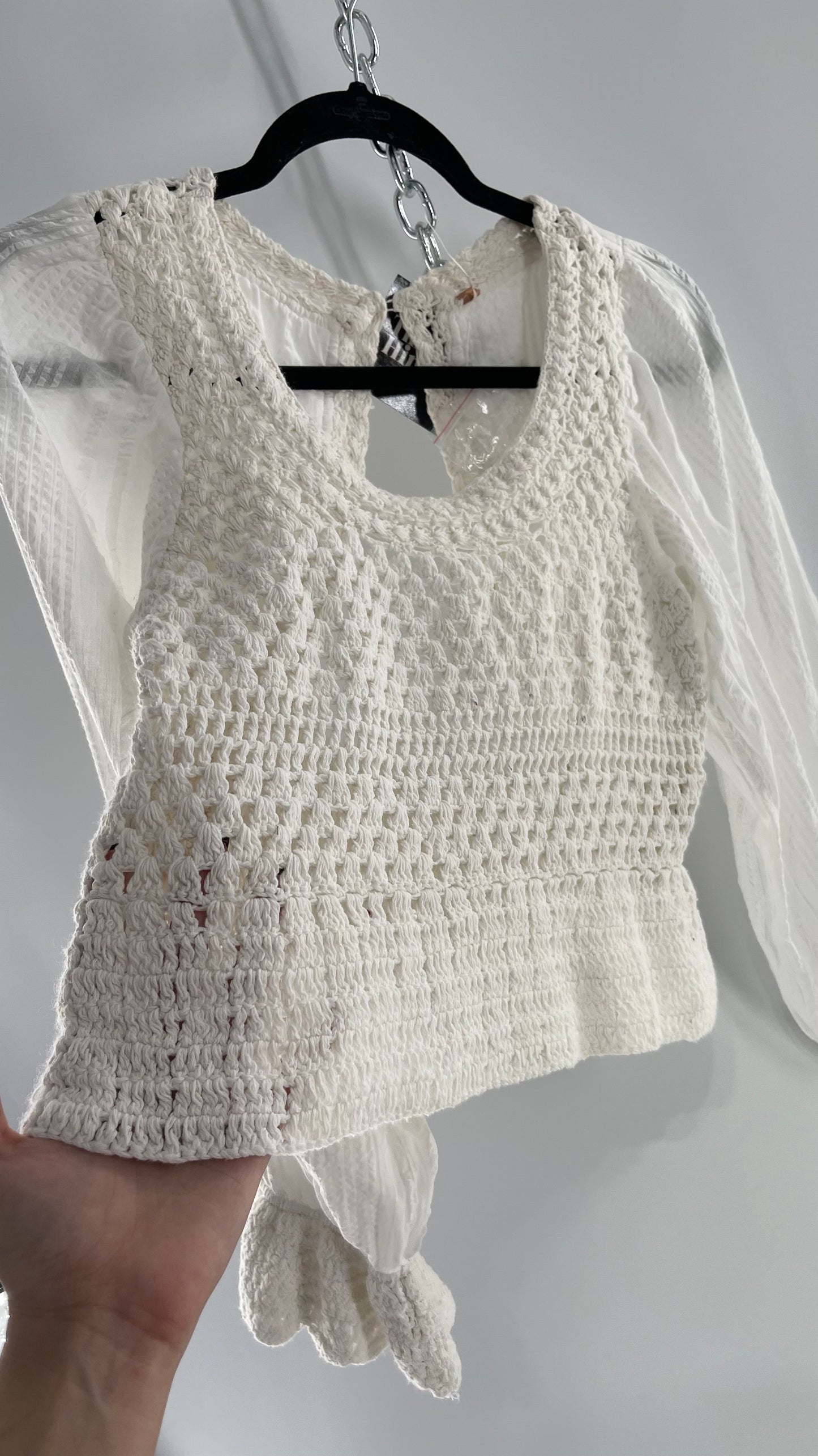 Free People White Crochet “Megan” Top (Large)