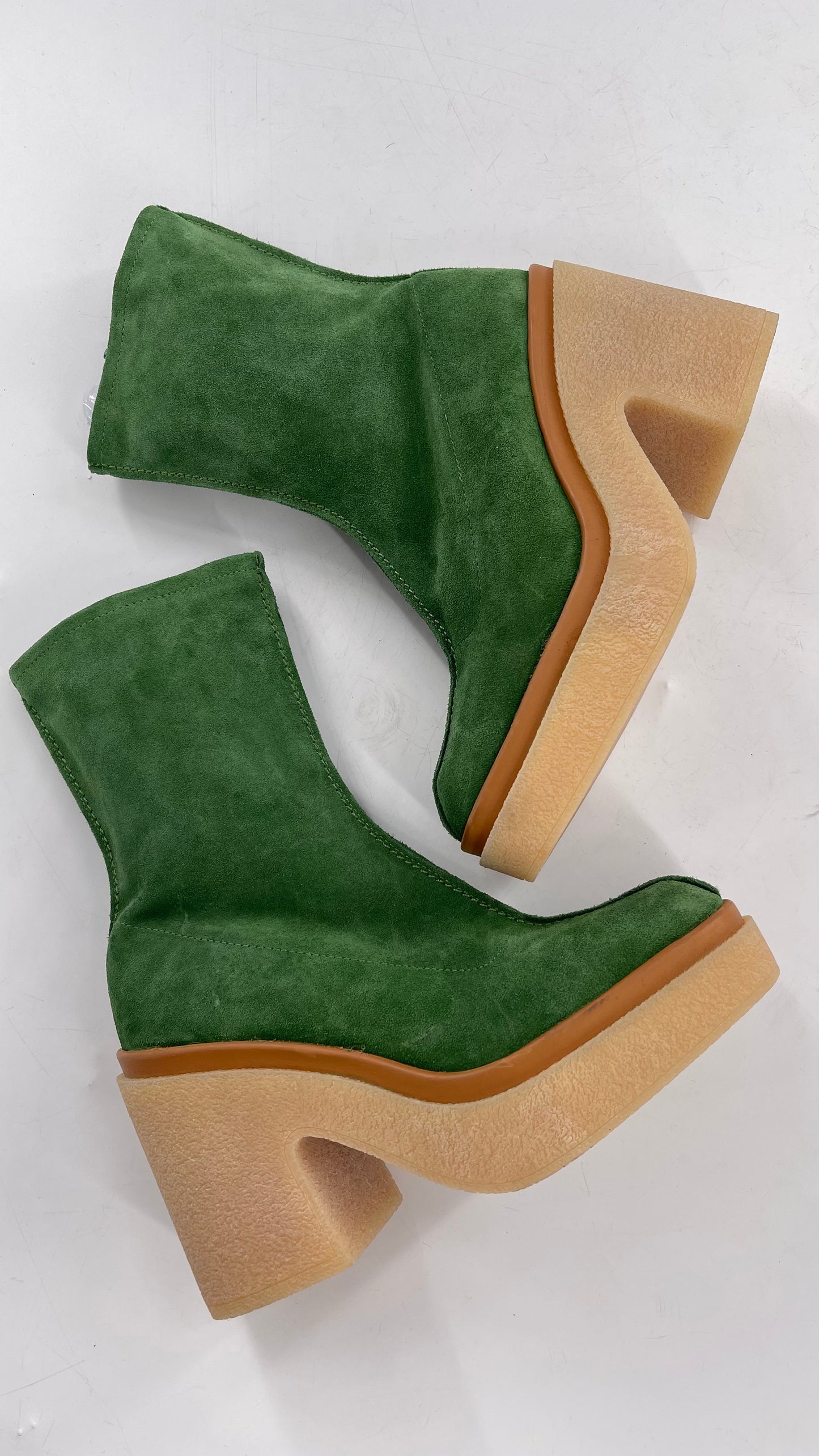 Free People Green Gigi Suede Leather Rubber Heel Boot (36.5)