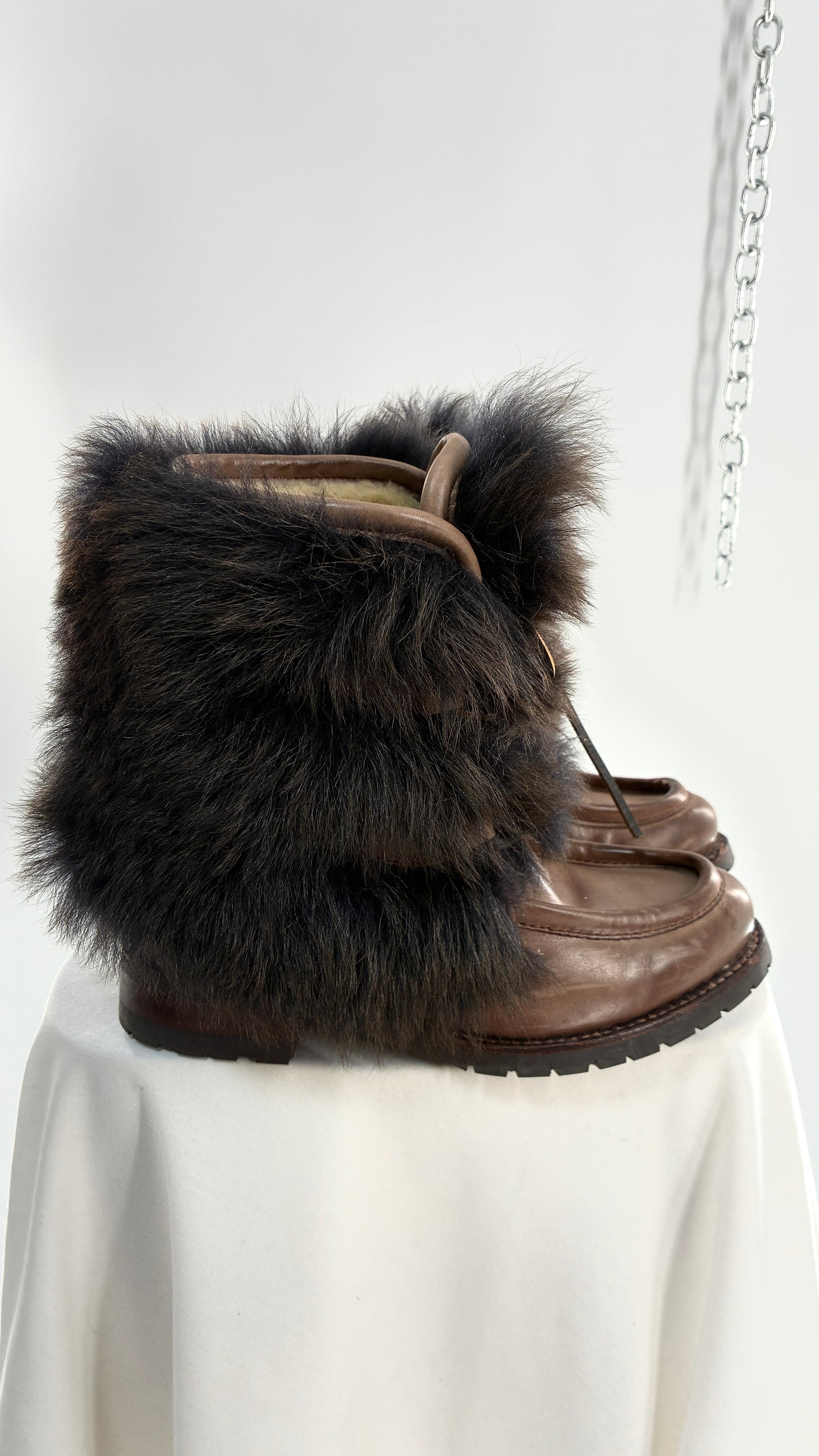 Vintage AERIN Apres Ski Brown Leather Boots with Genuine Fur and Shearling Lining (7)