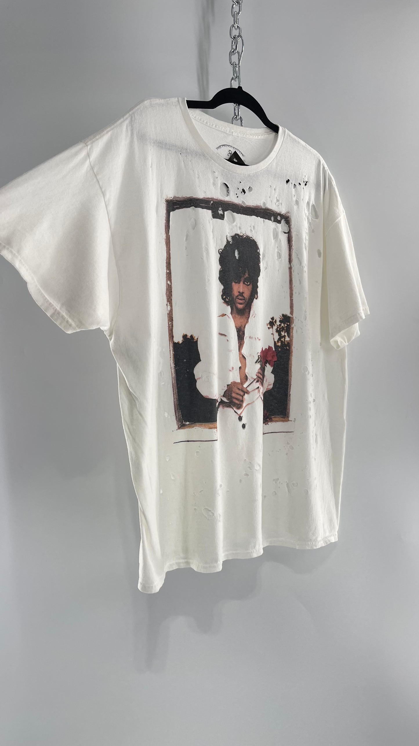 The Prince Estate Oversized Distressed Band T  (S/M)