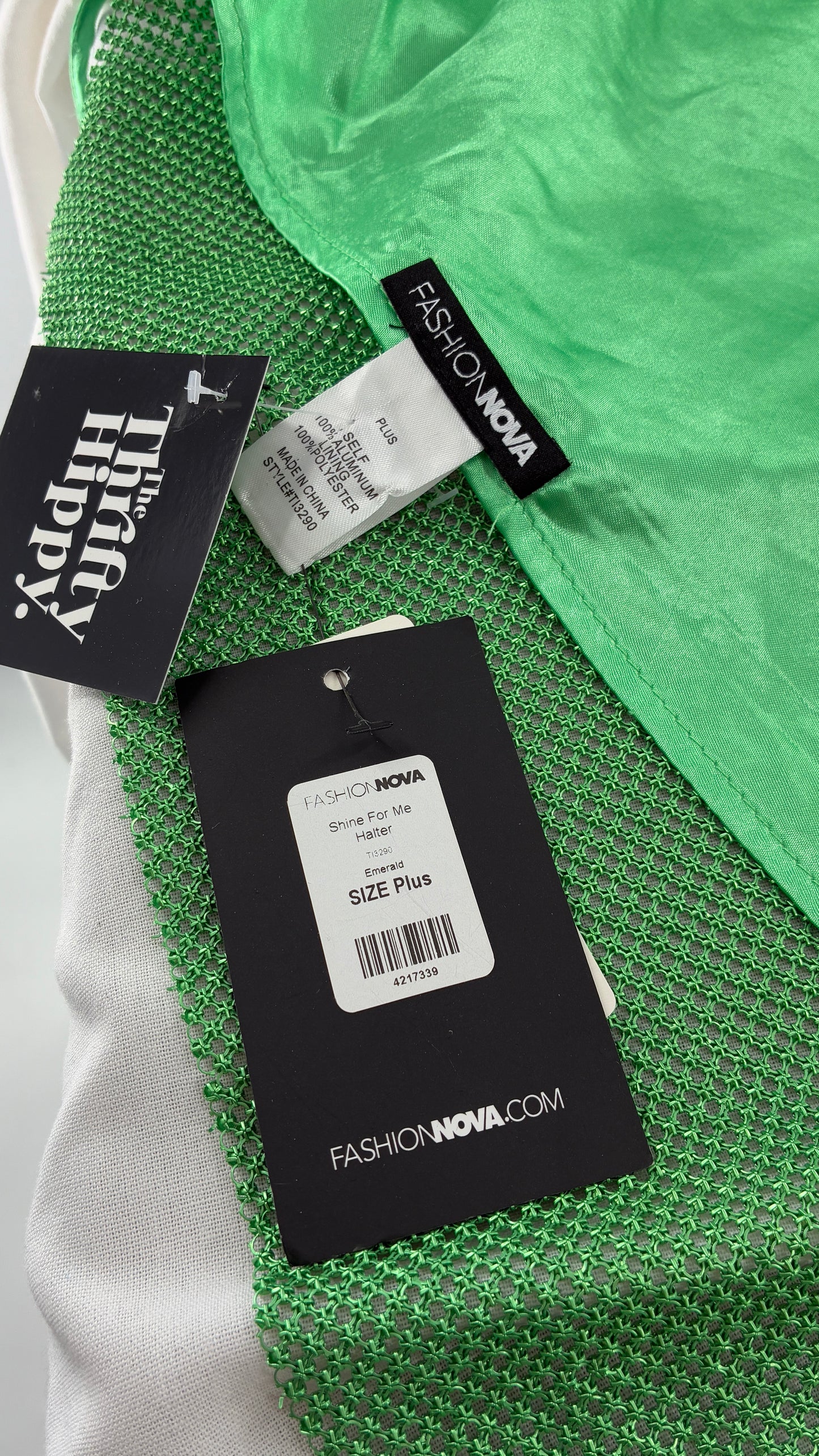 Fashion Nova Backless Green Backless Metal Mesh Halter with Tags Attached (Plus)