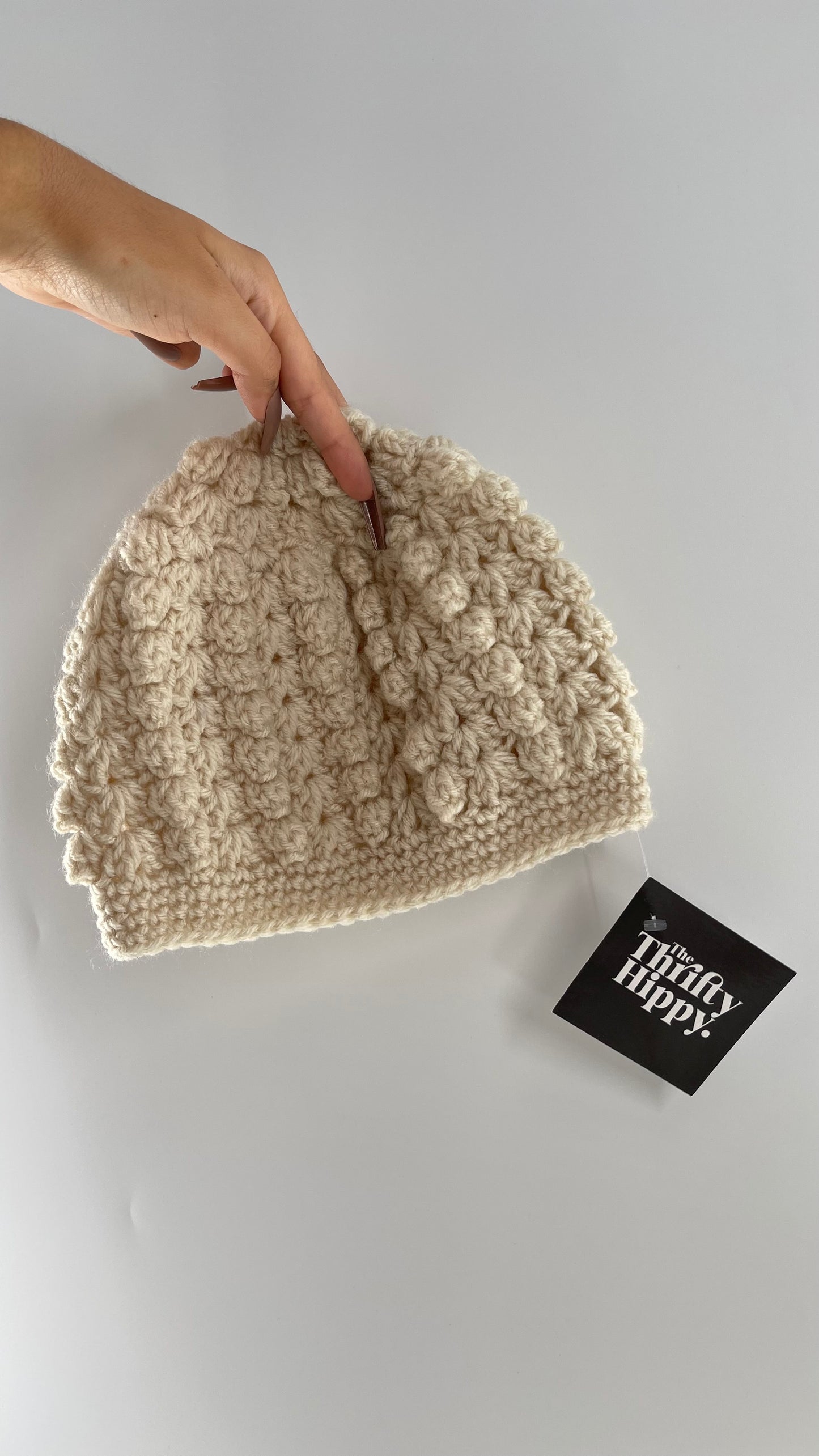 Hand knit Beige Vintage Beanie