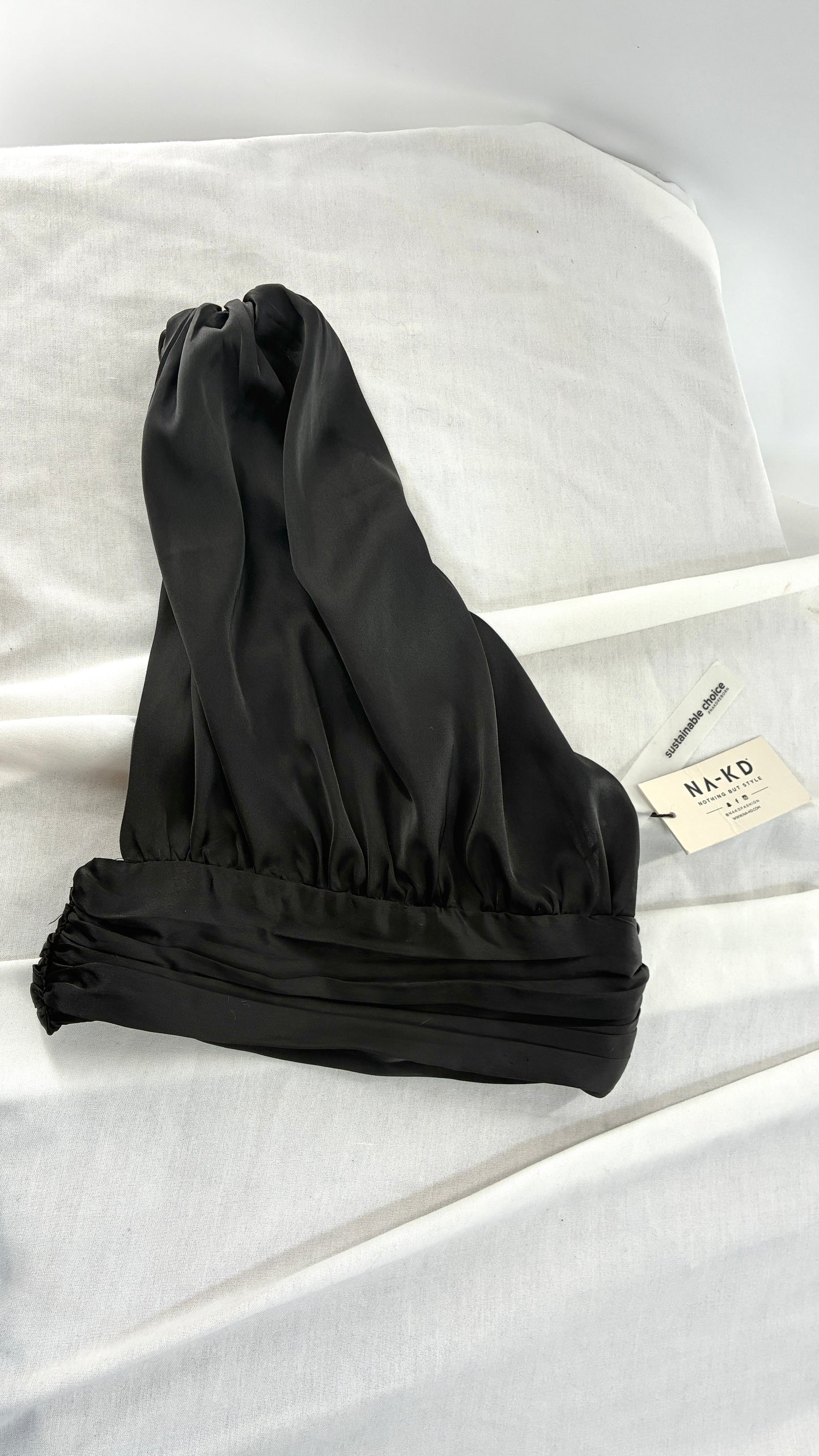 NAKD Black Silky One Shoulder High Neck Top with Tags Attached (32)