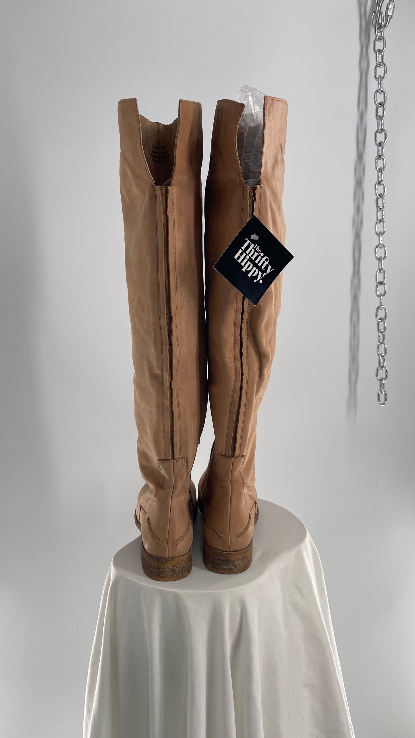 Free People Tan Leather Brenna Over the Knee Pointed Toe Boots (39/9)