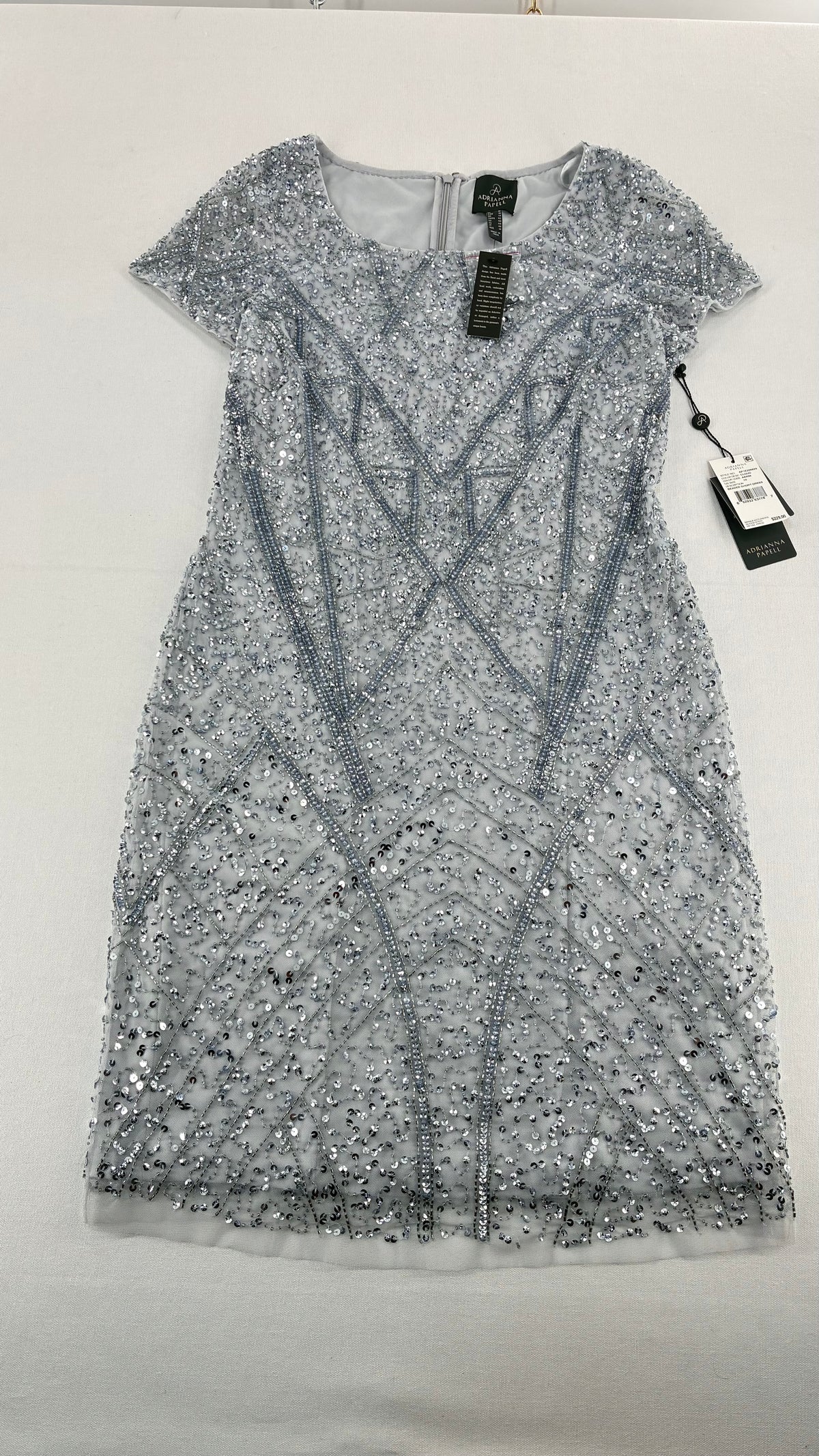 Deadstock Vintage ADRIANNA PAPPEL Silver Blue Beaded Mini Dress with Tags (10)