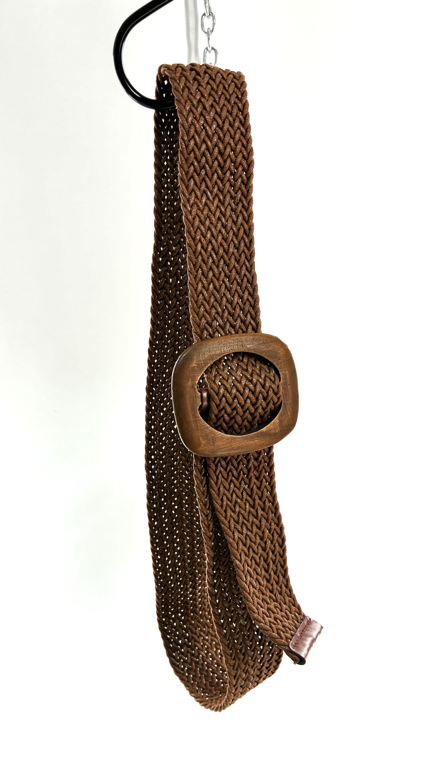 Vintage Brown Thick Rope Belt with Large Wooden Square Buckle (OS)