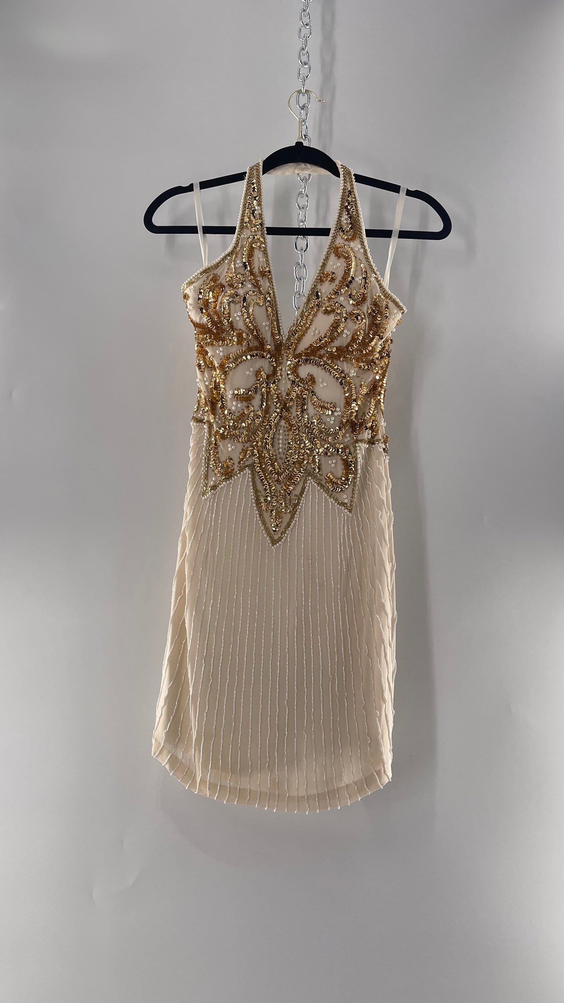 Cache Beaded Old Hollywood Glam White Beaded BodyCon Mini Dress with H The Thrifty Hippy Cache Beaded Old Hollywood Glam White Beaded BodyCon Mini Dress with H The Thrifty Hippy