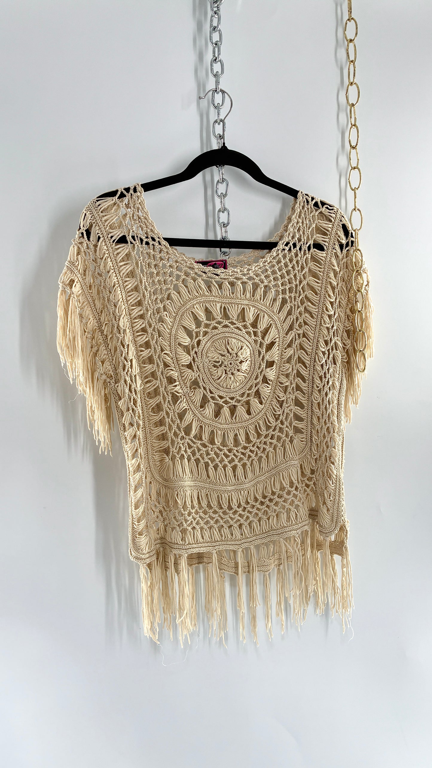 Vintage SAY WHAT Crochet Top with Fringe (Small)