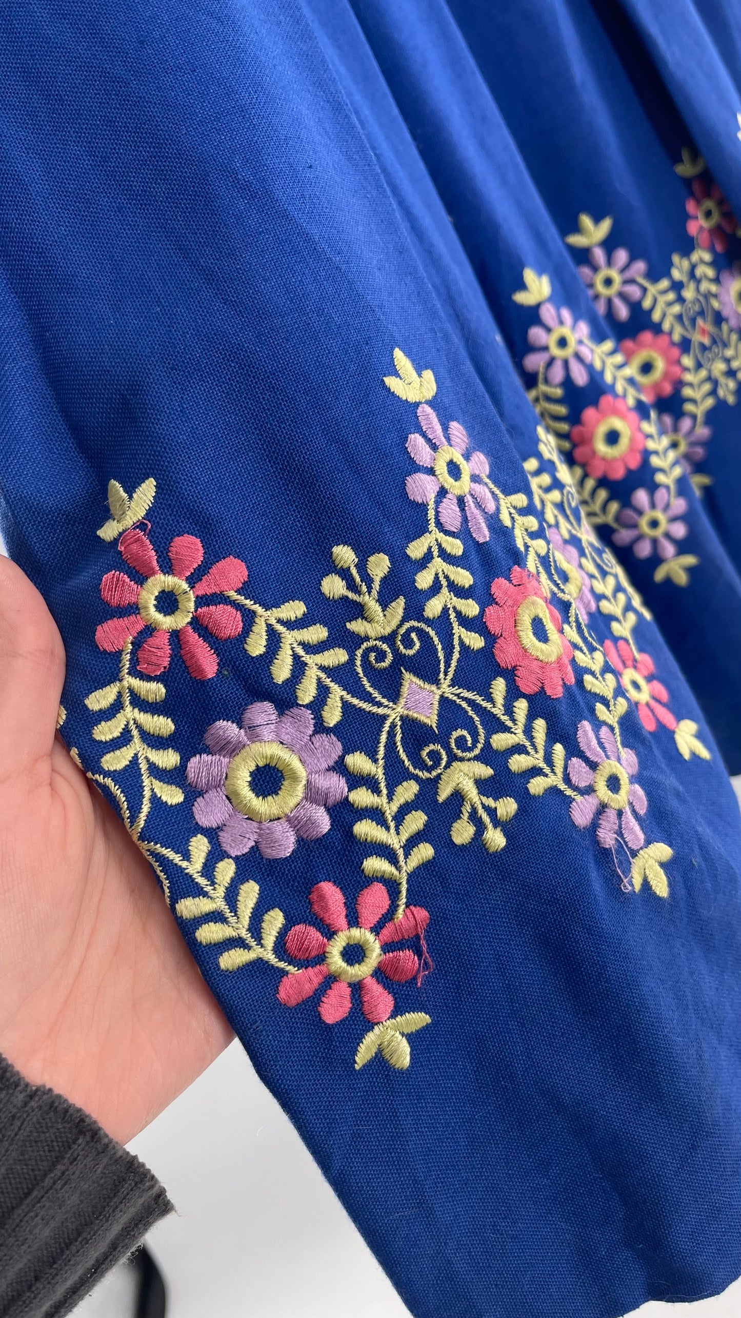 Vintage 1970s Spitzing Modell Wilhelm Picherer Hohenkirchen Traditional German Hand Embroidered Royal Blue Dress (M)