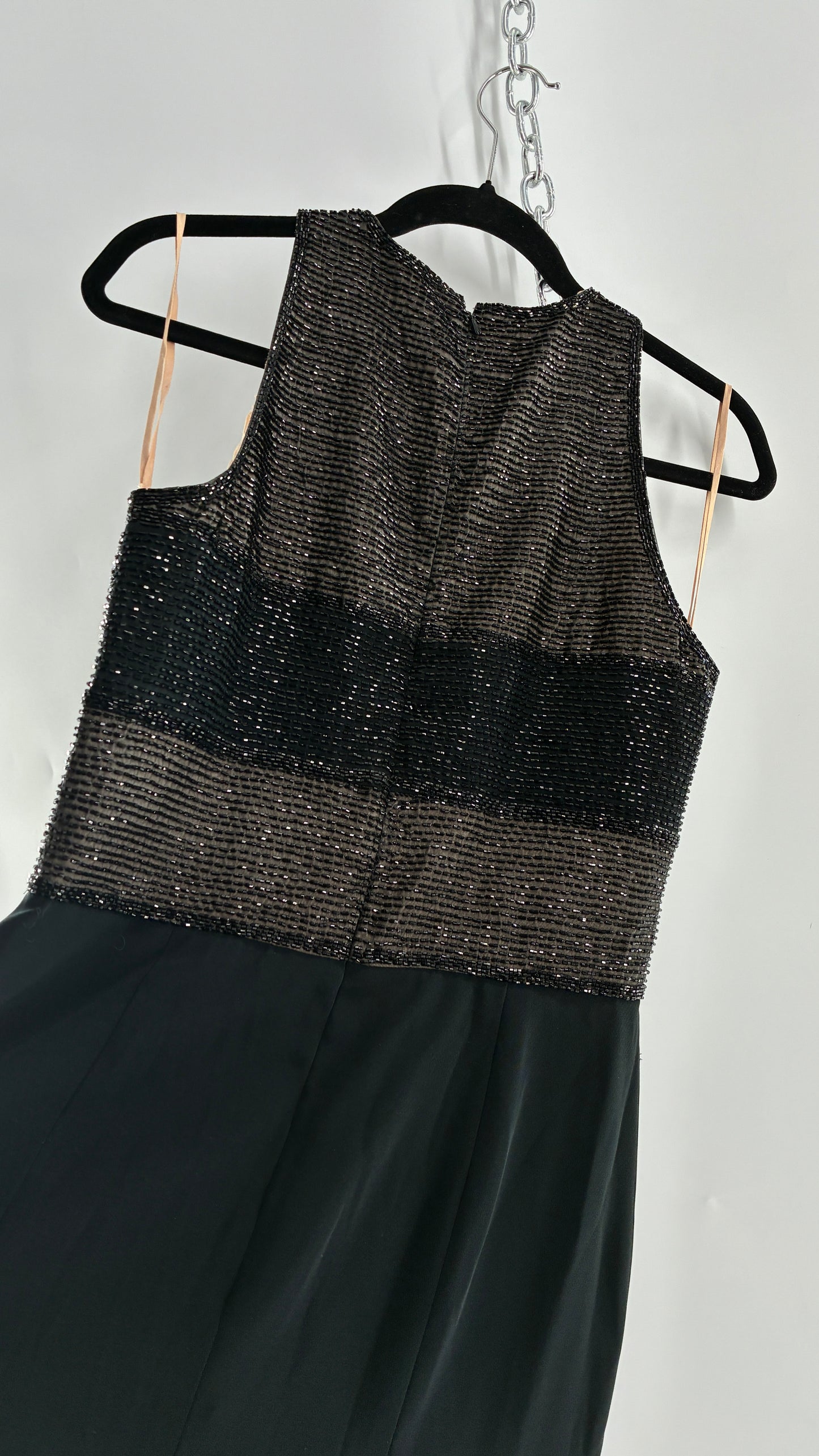Deadstock Vintage BLACKTIE Oleg Classini Black and Nude Beaded Bodice Dress (10)