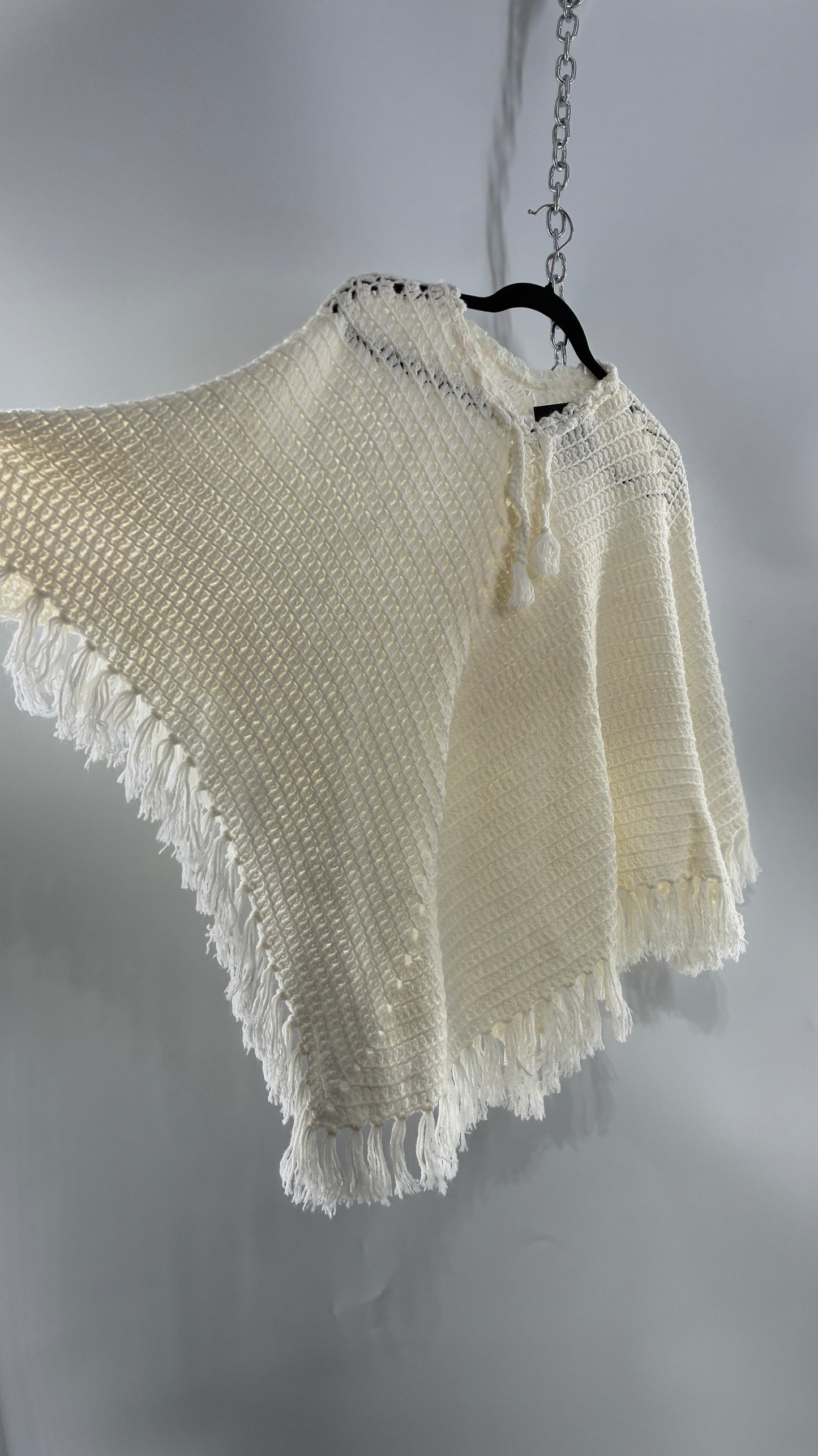 Vintage Off White Hand Knit Poncho