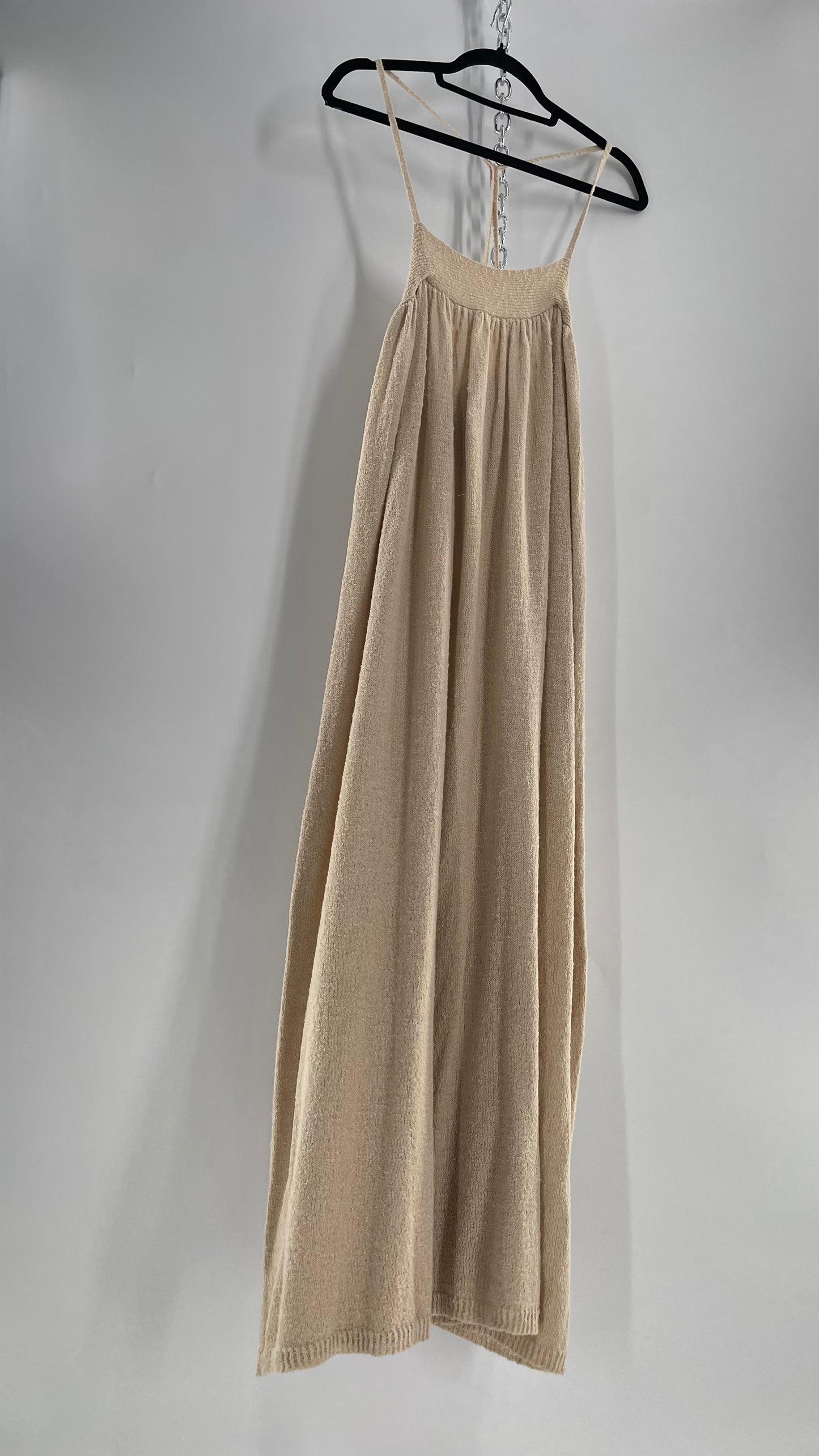 Free People Beach Beige Slinky Halter Textured Maxi Dress