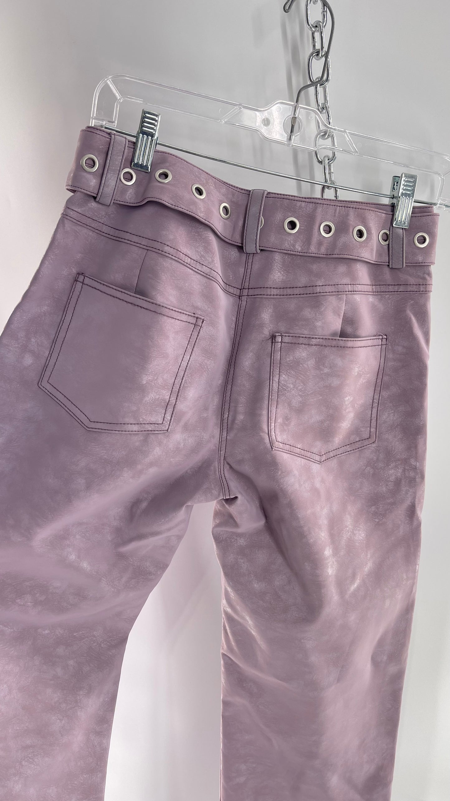 I.AM.GIA Faux Leather Lilac Textured Kickflares with Grommet Belt (XS)