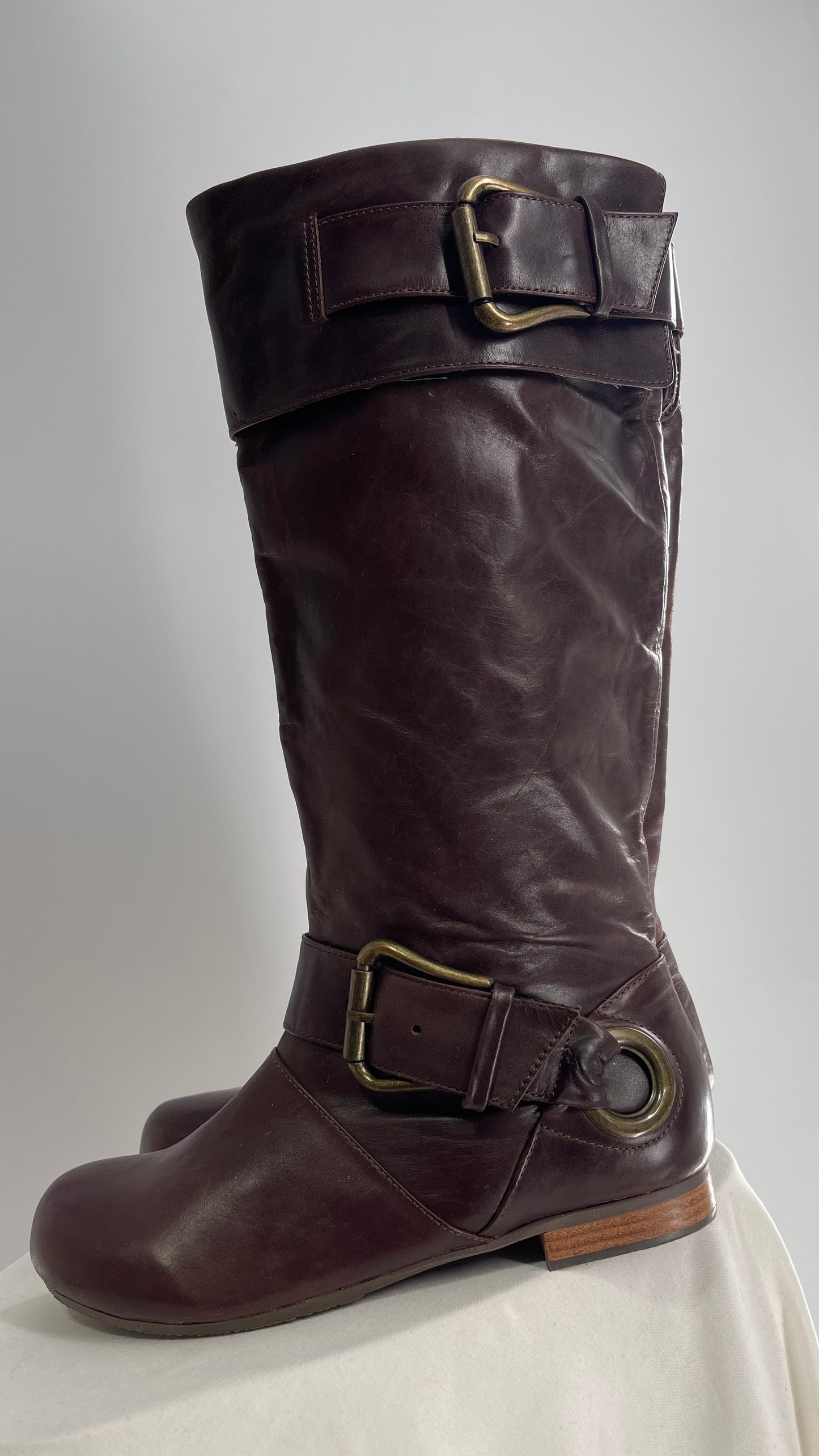 Vintage ALDO Leather Round Toe Buckle Side Boots w (37)