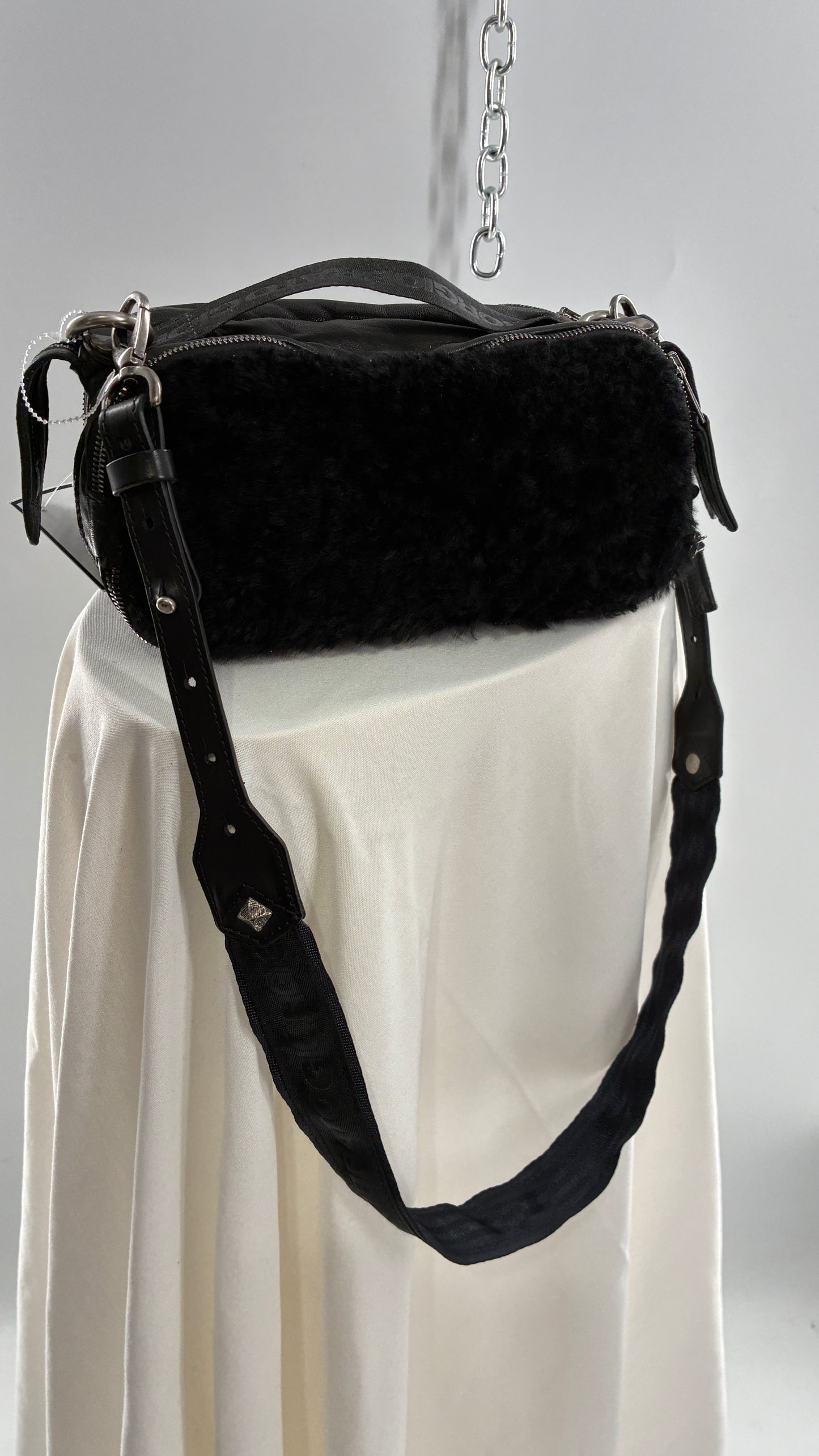 GIORGIO BRATO Black Lamb Leather Convertible Shoulder Bag and Backpack