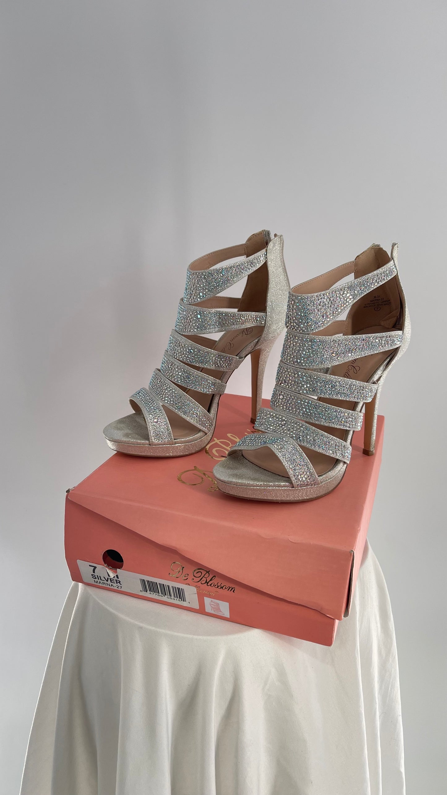 De Blossom Silver Glitter Platform Heels with Rhinestones  (7)