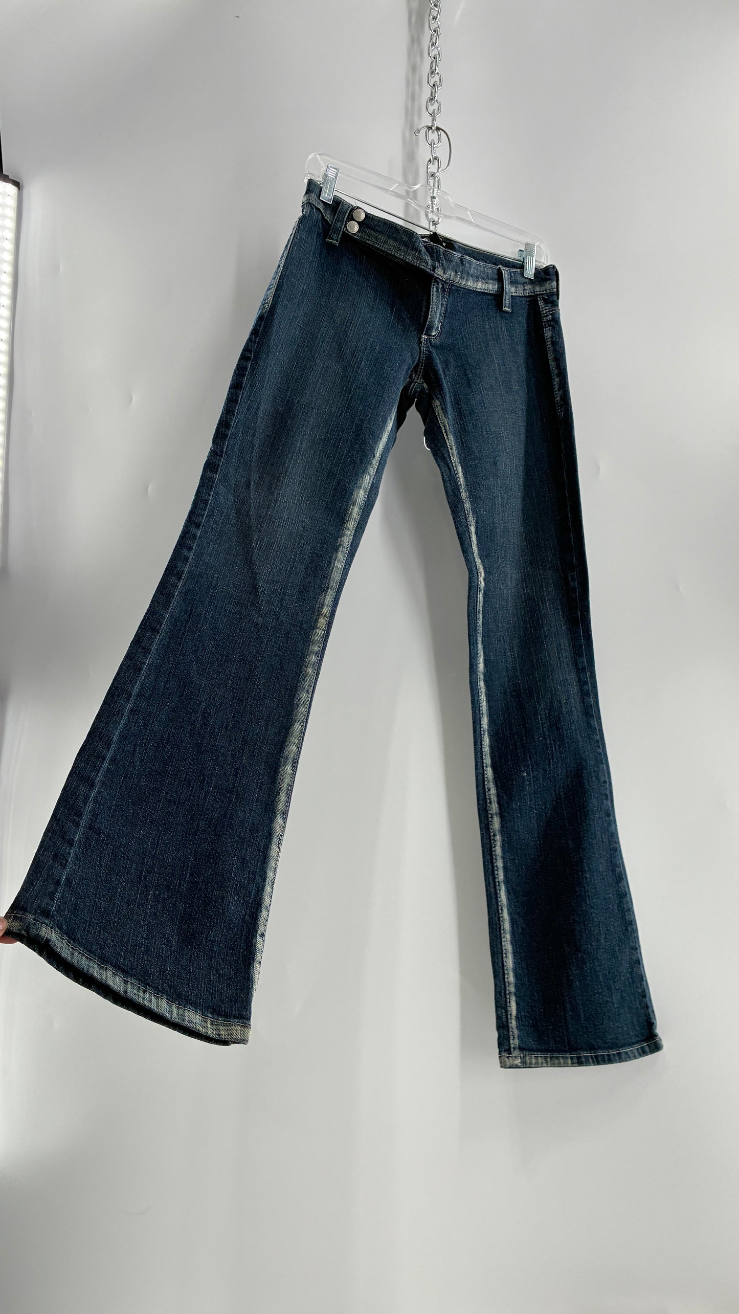 Vintage GUESS CO Ultra Low Rise Jeans with Bleached Seams and Button Side Closure (26)
