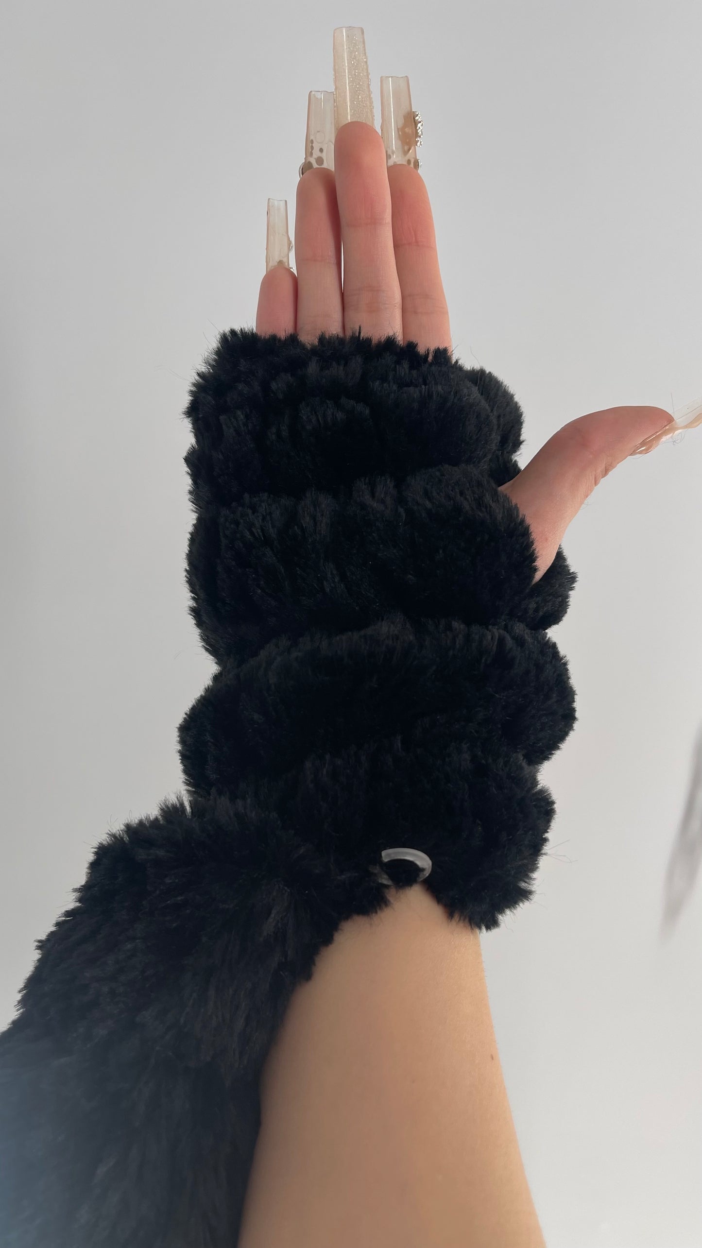 Free People Faux Fur Black Bubble Fingerless Gloves