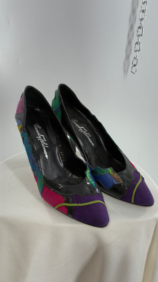 Vintage Beverly Feldman 1980s Retro, Abstract, Color Block and Iridescent Curved Heels (7)