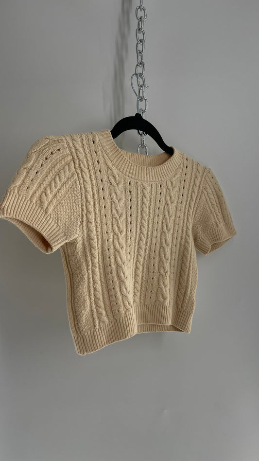 Intimately Free People Beige Cable Knit Cropped Short Sleeve (XS)