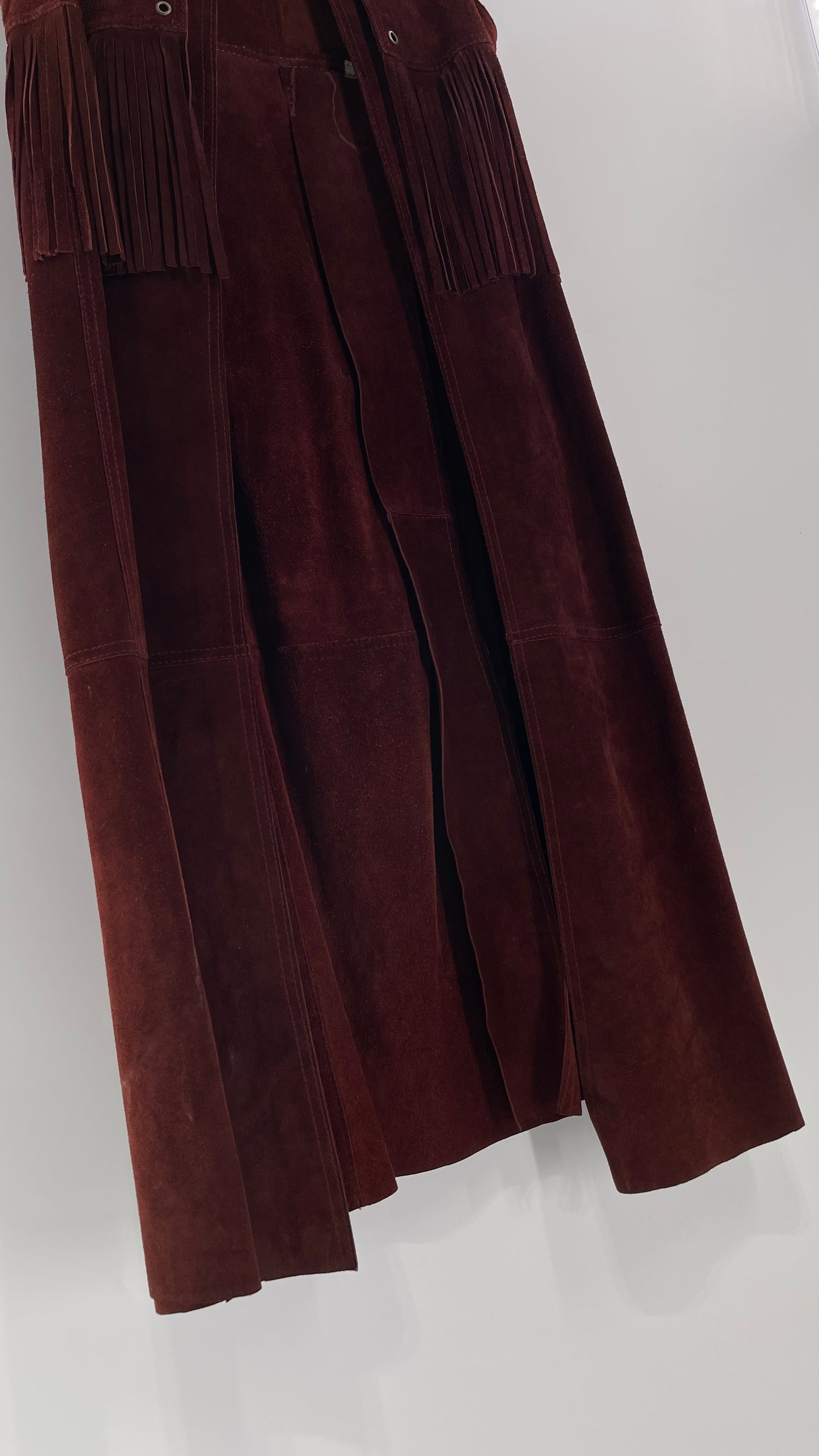 Vintage 1970s Suede Leather Full Length Reddish Brown Vest (S/M)