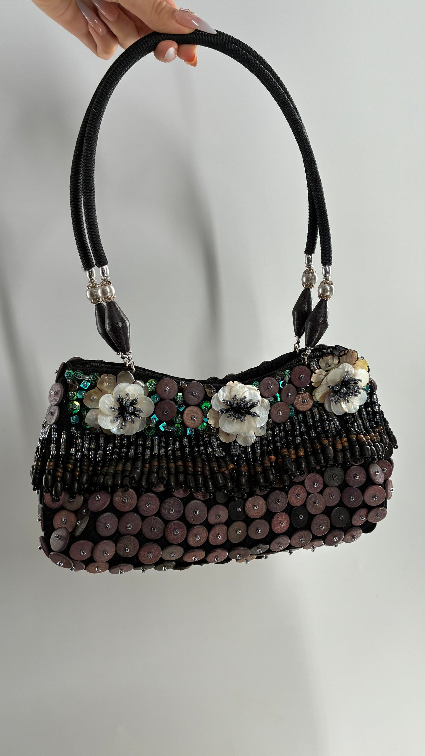 Vintage Embellished Purse with Sequins, Beading, Shells, and Florals