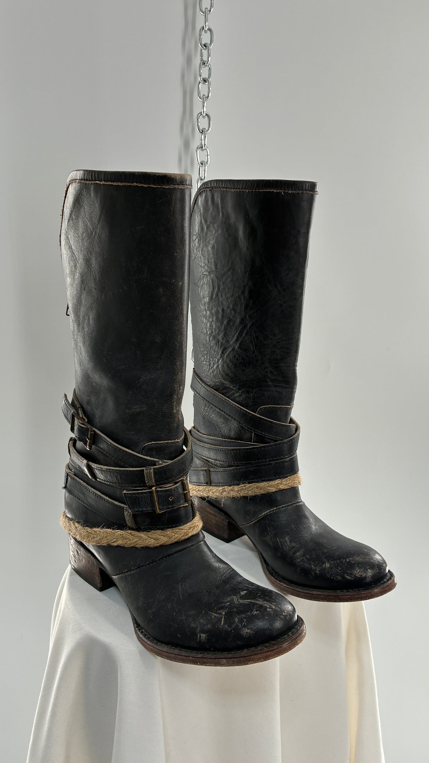 Vintage FREEBIRD Drove Distressed Black Leather Boot with Buckle Detailing (8)