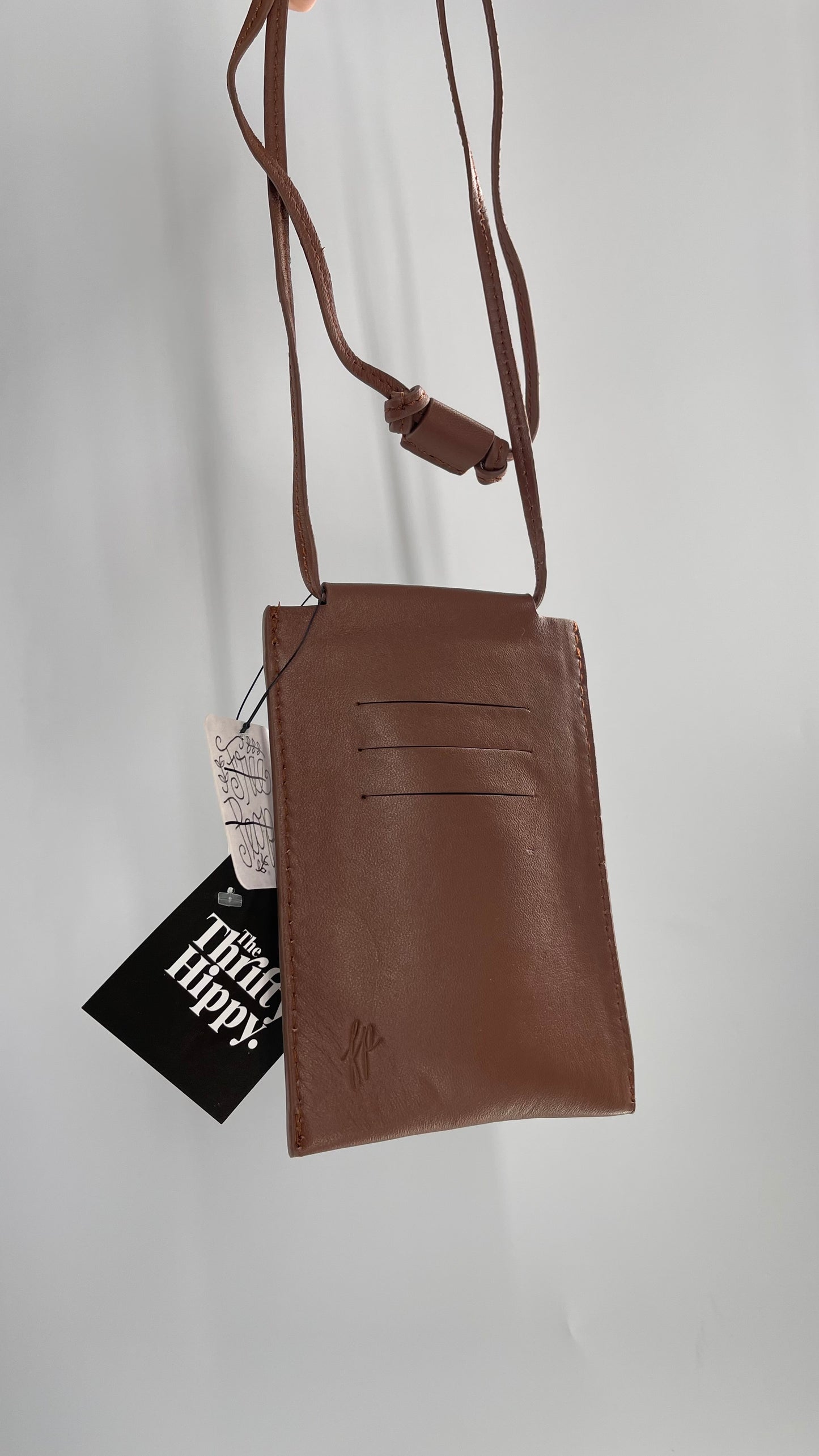 Free People Brown Leather Crossbody Phone Pouch with Tags Attached