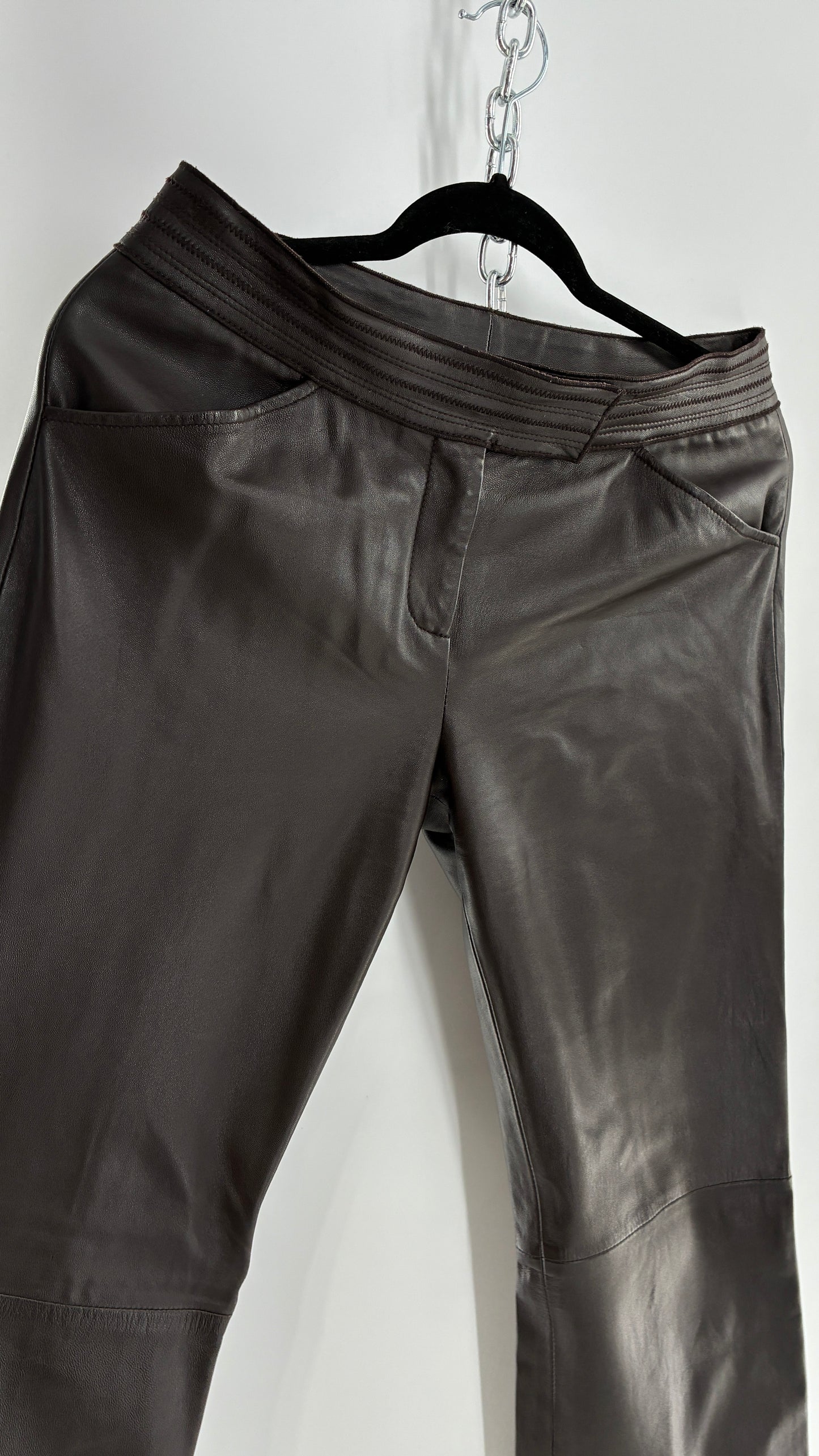 Vintage ETCETERA Deep Brown Low Waisted Embroidered, Side Closure Pants with Bootcut Hem (4)