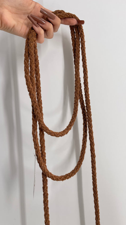 Free People Genuine Suede Leather Whip Tassel Lasso Belt (One Size)