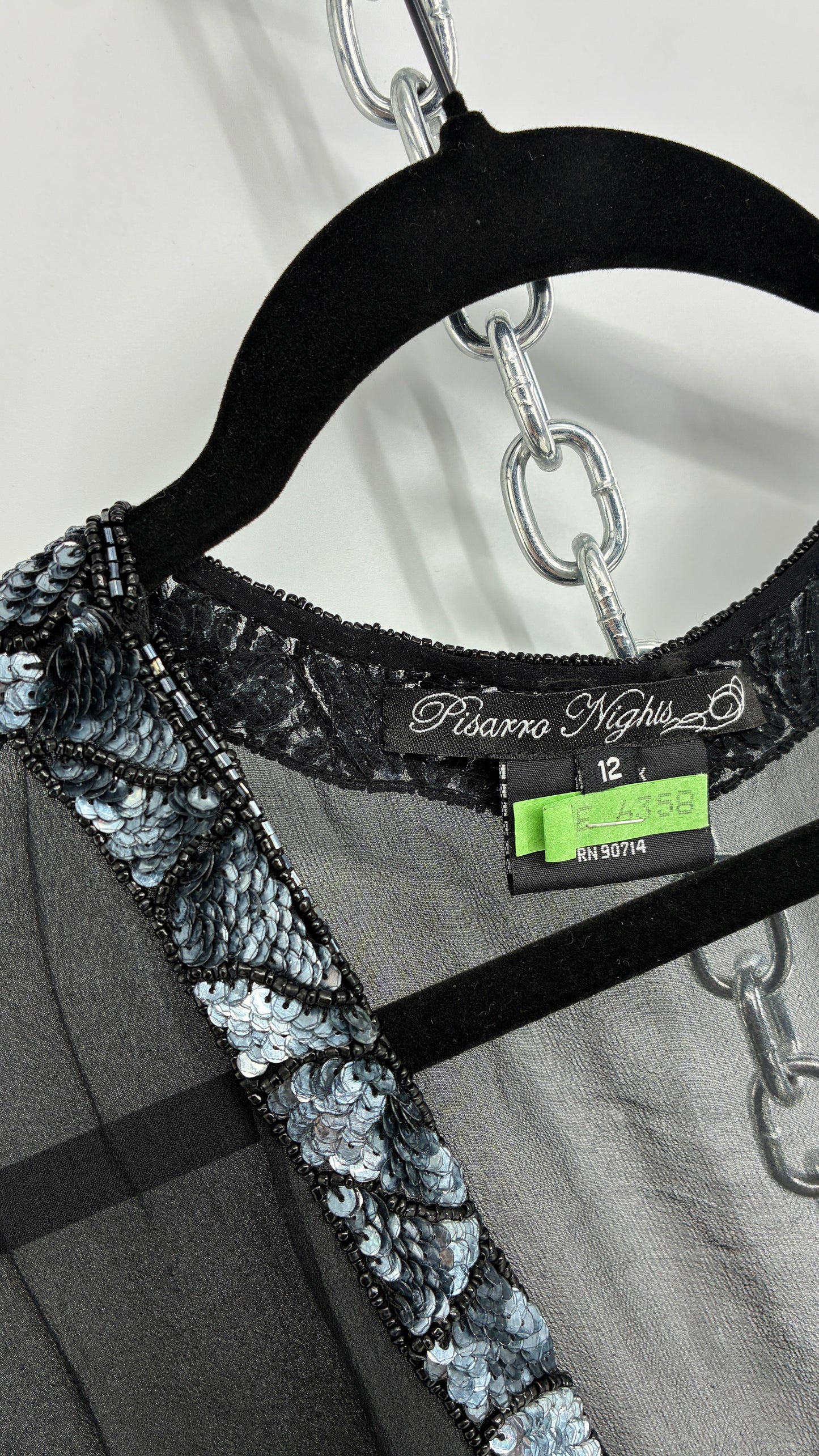 Vintage PISARRO NIGHTS Black Sheer Shrug with Heavily Beaded Trim (12)