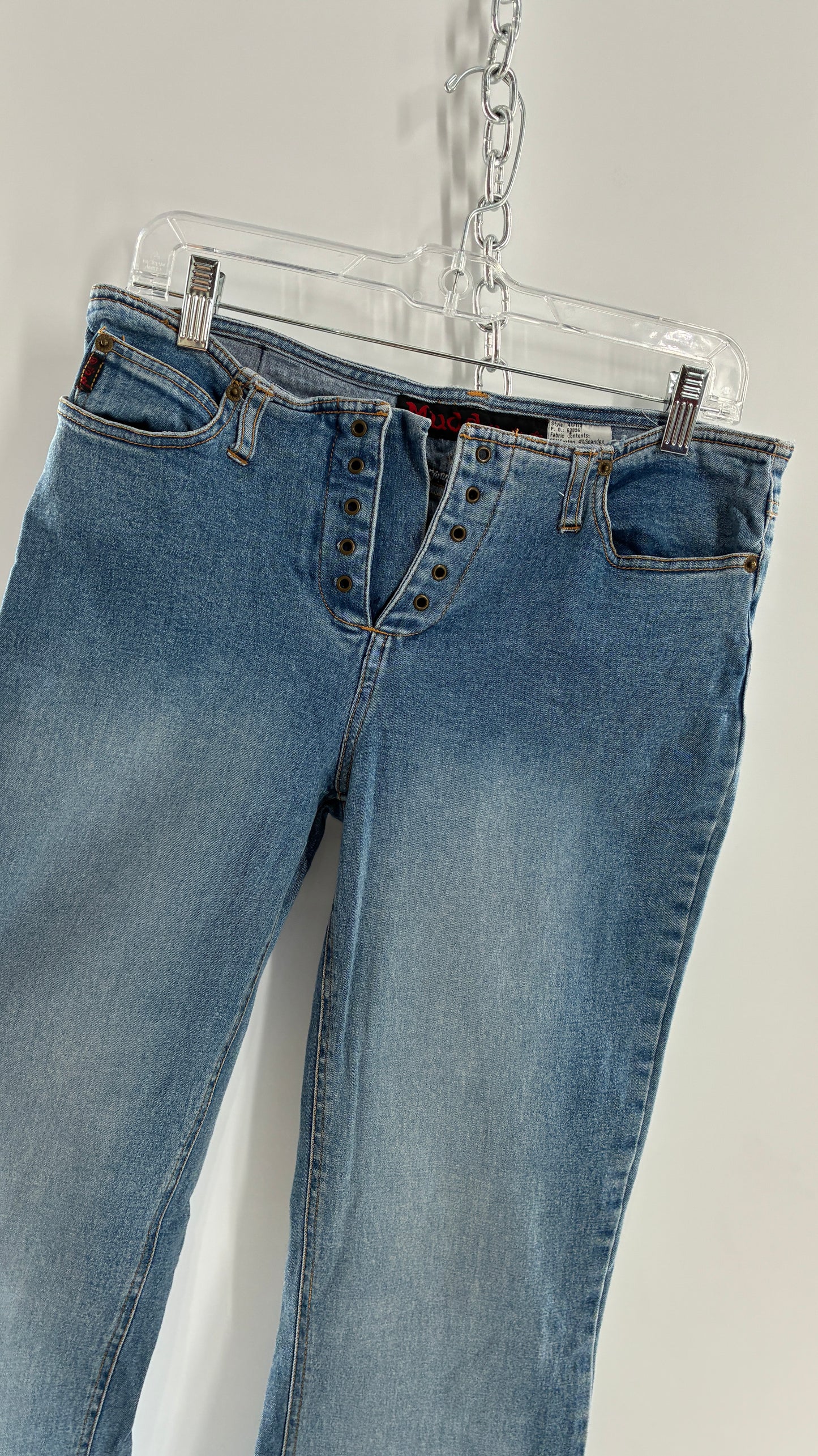 Vintage MUDD Light Wash, Low Rise Jeans with Grommet Waistband and Embroidered Florals (11)