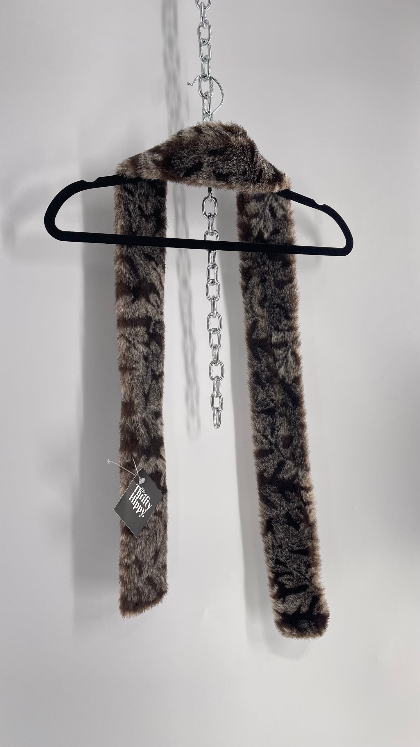 Vintage Fuzzy Furry Skinny Scarf Gray/Brown