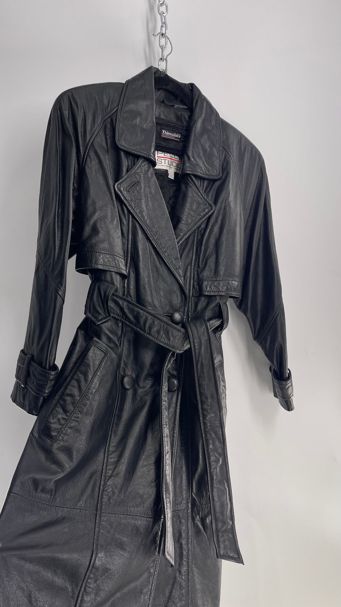 Vintage PELLE STUDIO Thinsulate Black Leather Trench with Removable Lining (Small)