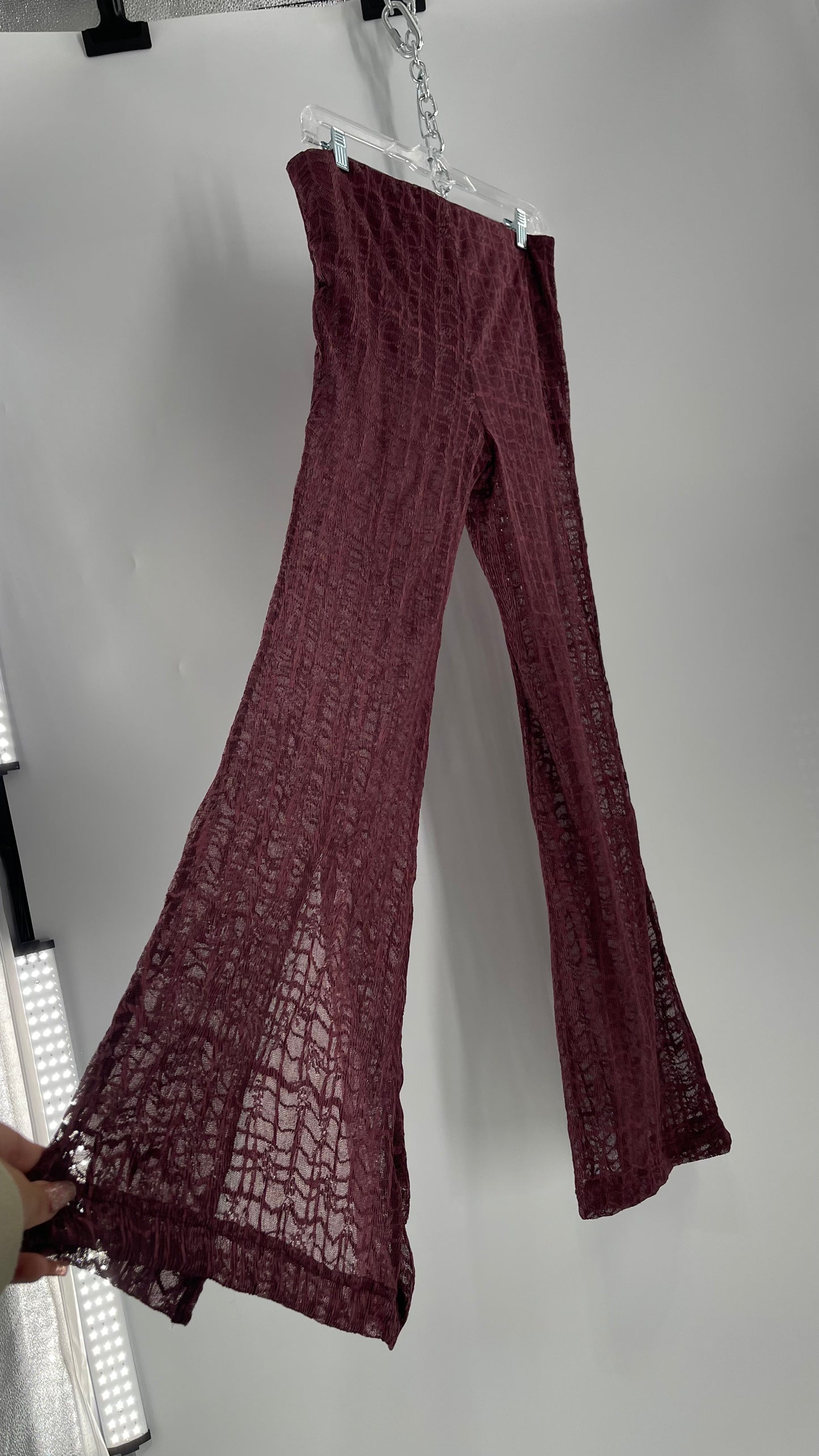 Free People Plum Lace Flares with Vented Hem and Sewn in Shorts Tags Attached (Medium)